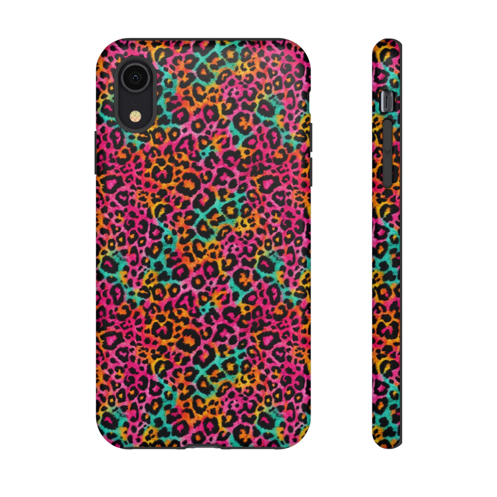 Rainbow Leopard Print Phone Case - Neon Cheetah Tough Case for iPhone and Samsung, Bright Y2K Animal Print