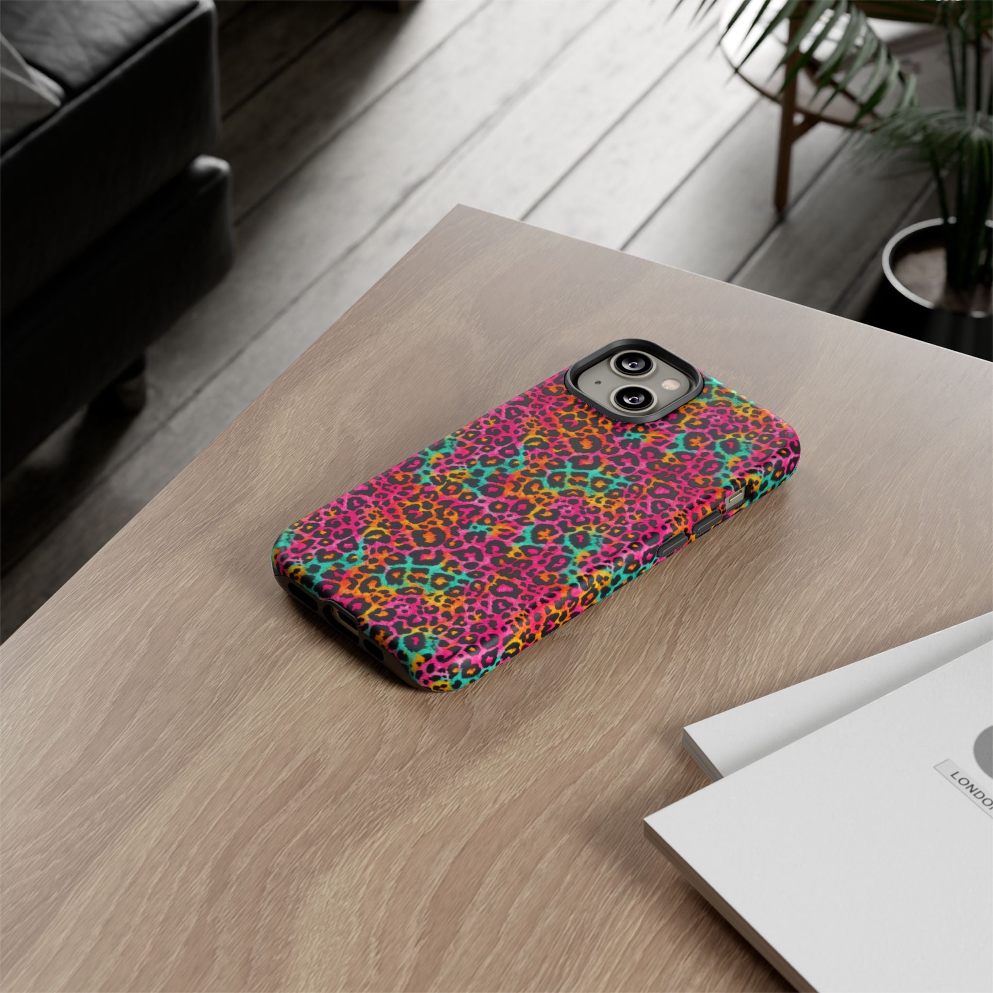 Rainbow Leopard Print Phone Case - Neon Cheetah Tough Case for iPhone and Samsung, Bright Y2K Animal Print