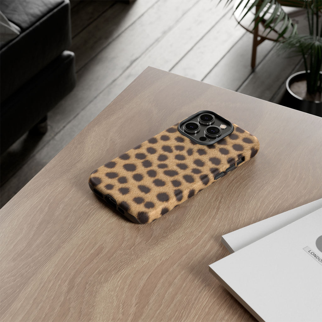 Cheetah Print Phone Case - Real Spot Tough Case for iPhone and Samsung, Bold Tan Animal Print