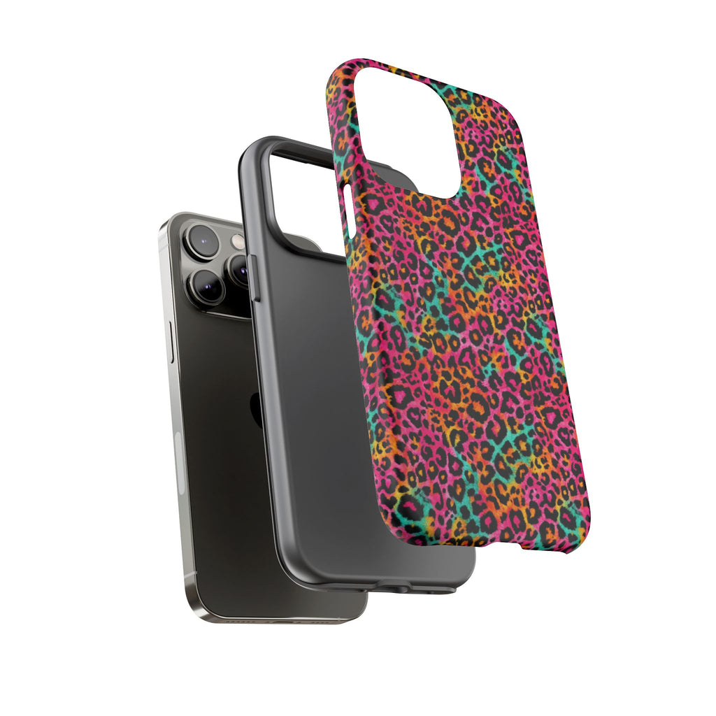 Rainbow Leopard Print Phone Case - Neon Cheetah Tough Case for iPhone and Samsung, Bright Y2K Animal Print