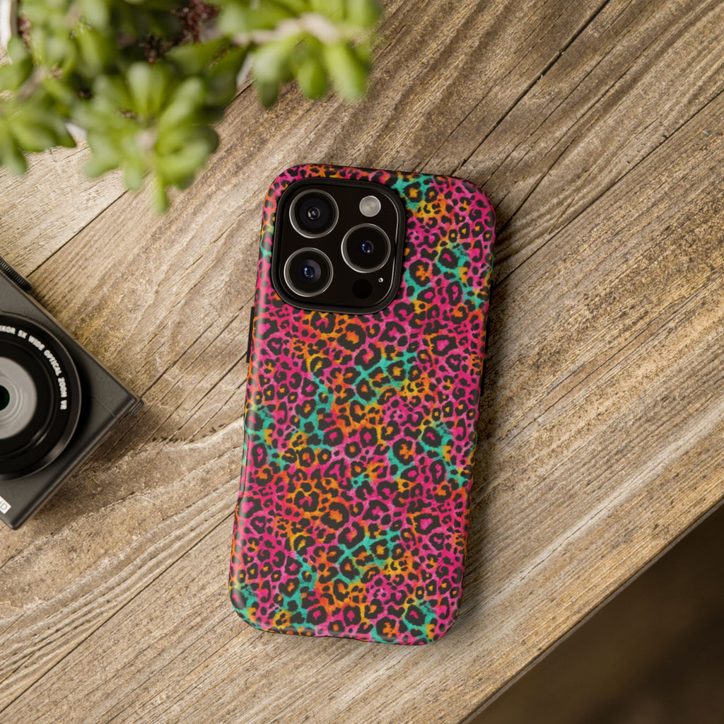 Rainbow Leopard Print Phone Case - Neon Cheetah Tough Case for iPhone and Samsung, Bright Y2K Animal Print
