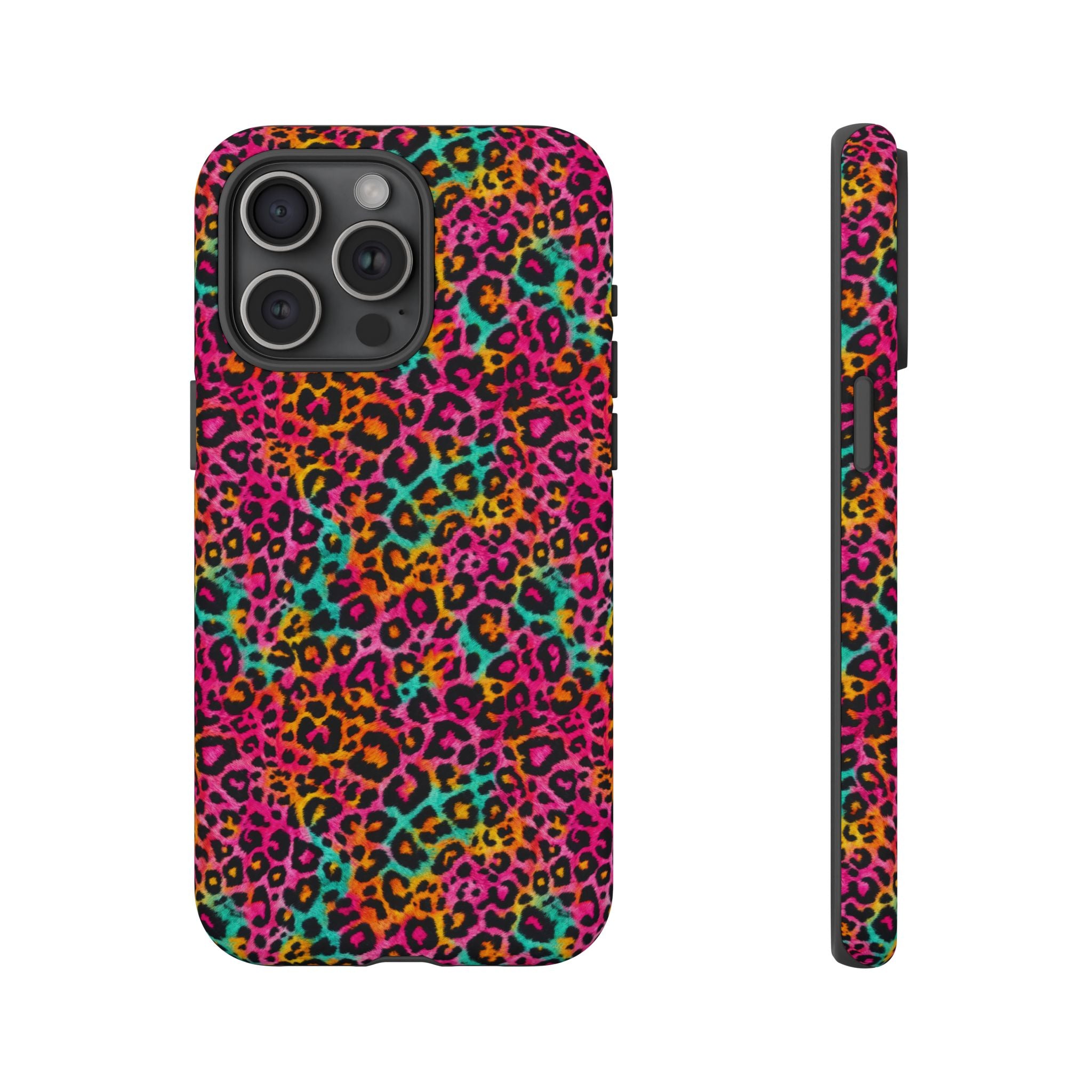 Rainbow Leopard Print Phone Case - Neon Cheetah Tough Case for iPhone and Samsung, Bright Y2K Animal Print