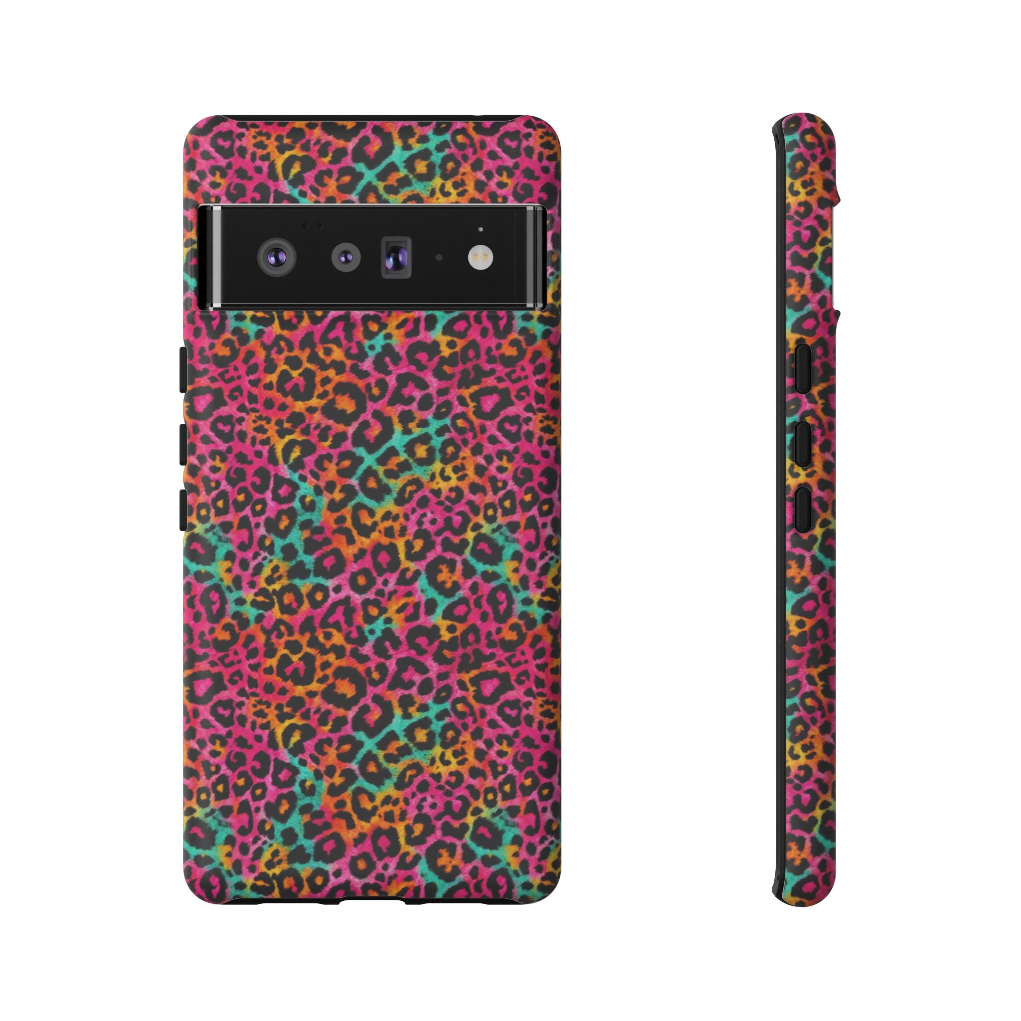 Rainbow Leopard Print Phone Case - Neon Cheetah Tough Case for iPhone and Samsung, Bright Y2K Animal Print