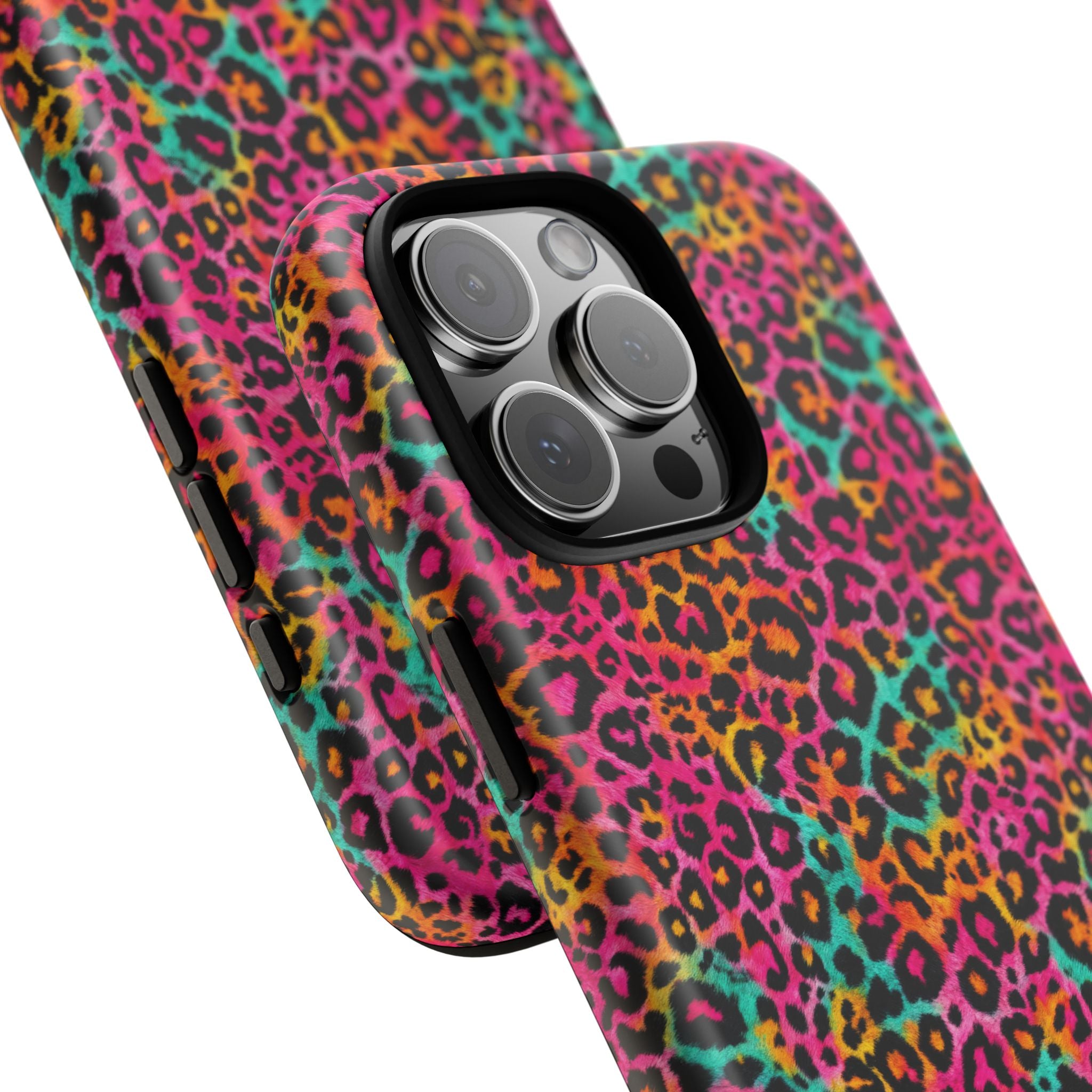 Rainbow Leopard Print Phone Case - Neon Cheetah Tough Case for iPhone and Samsung, Bright Y2K Animal Print