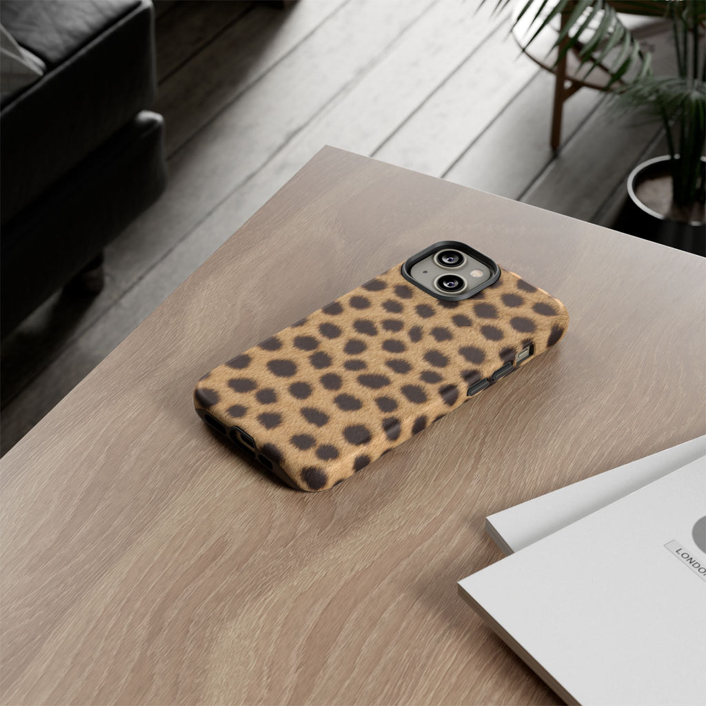 Cheetah Print Phone Case - Real Spot Tough Case for iPhone and Samsung, Bold Tan Animal Print