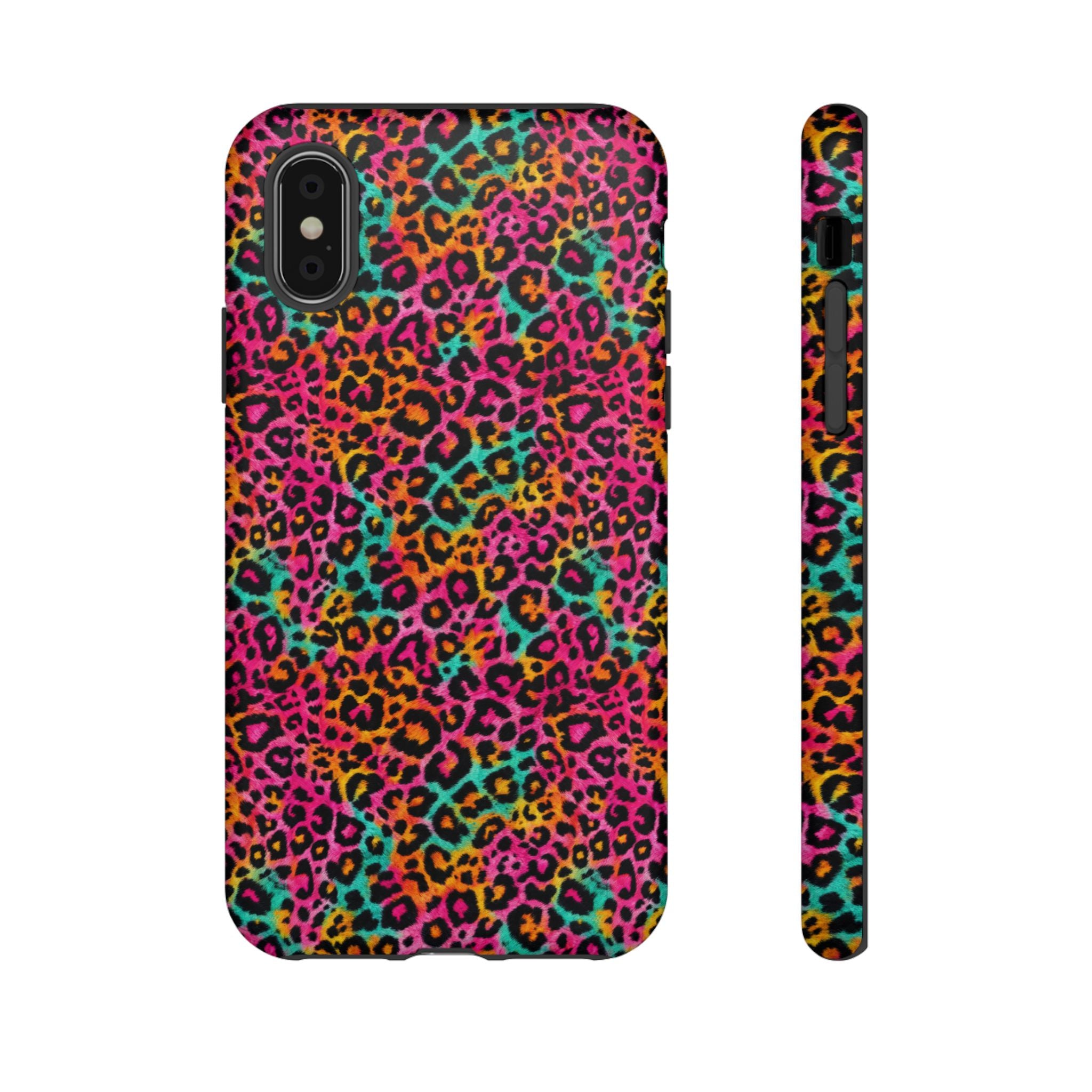Rainbow Leopard Print Phone Case - Neon Cheetah Tough Case for iPhone and Samsung, Bright Y2K Animal Print