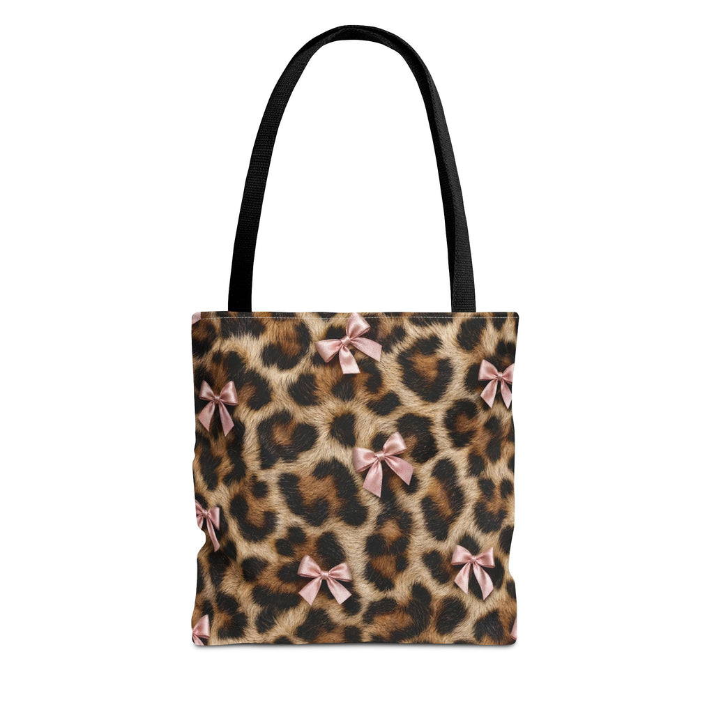 Leopard Print Bow Tote Bag - Coquette Pink Ribbon Canvas Tote, Real Spot Animal Print Shoulder Bag, 3 Sizes