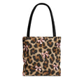 Leopard Print Bow Tote Bag - Coquette Pink Ribbon Canvas Tote, Real Spot Animal Print Shoulder Bag, 3 Sizes