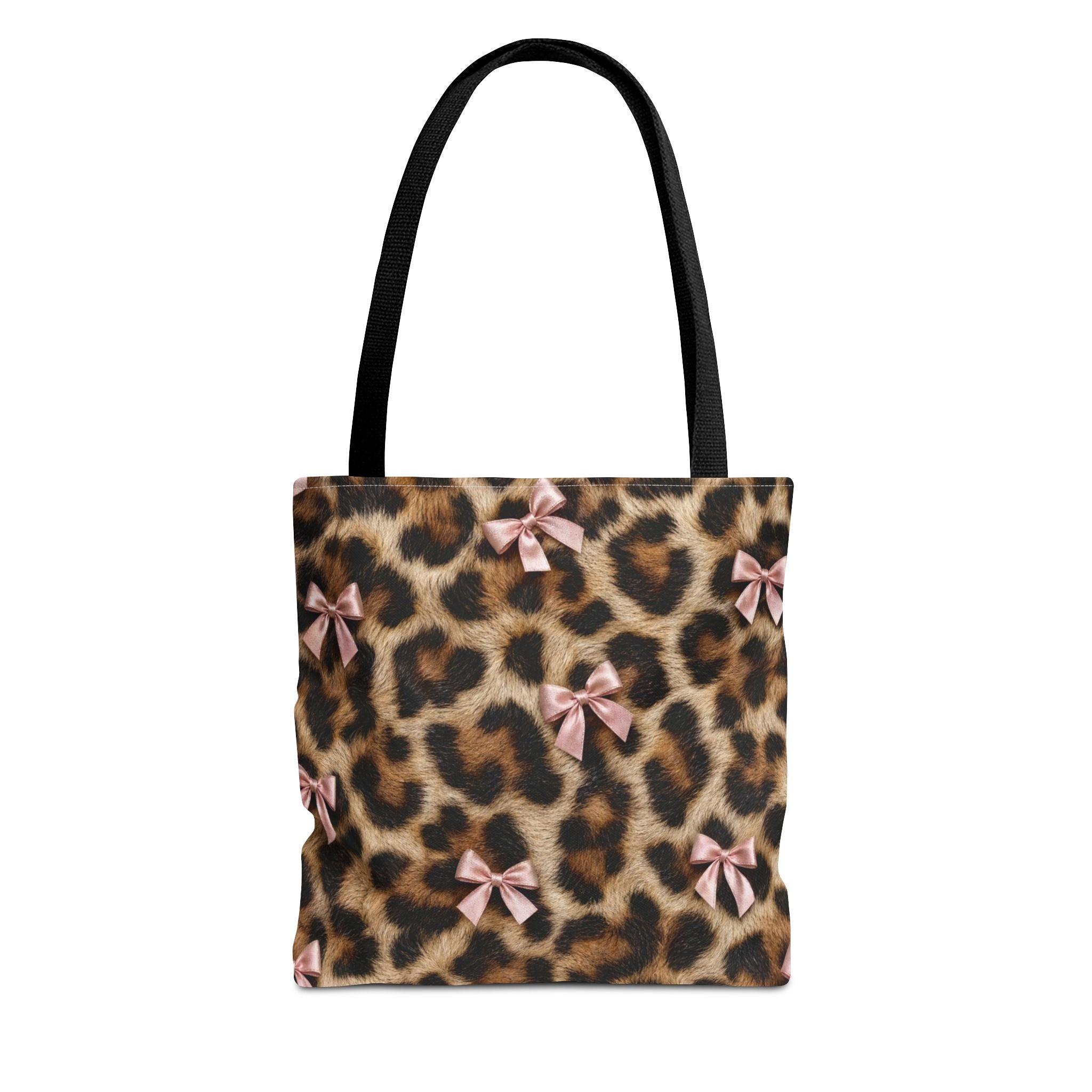 Leopard Print Bow Tote Bag - Coquette Pink Ribbon Canvas Tote, Real Spot Animal Print Shoulder Bag, 3 Sizes