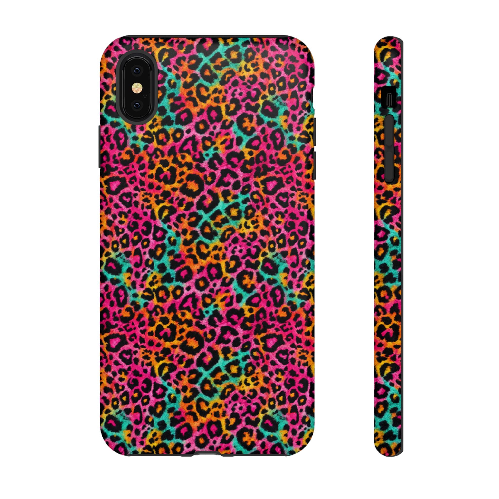 Rainbow Leopard Print Phone Case - Neon Cheetah Tough Case for iPhone and Samsung, Bright Y2K Animal Print