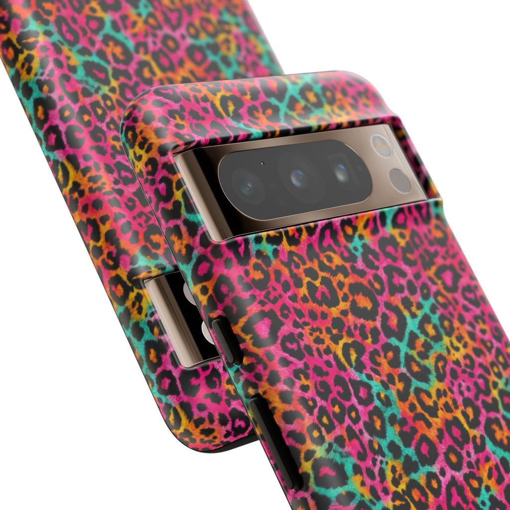 Rainbow Leopard Print Phone Case - Neon Cheetah Tough Case for iPhone and Samsung, Bright Y2K Animal Print