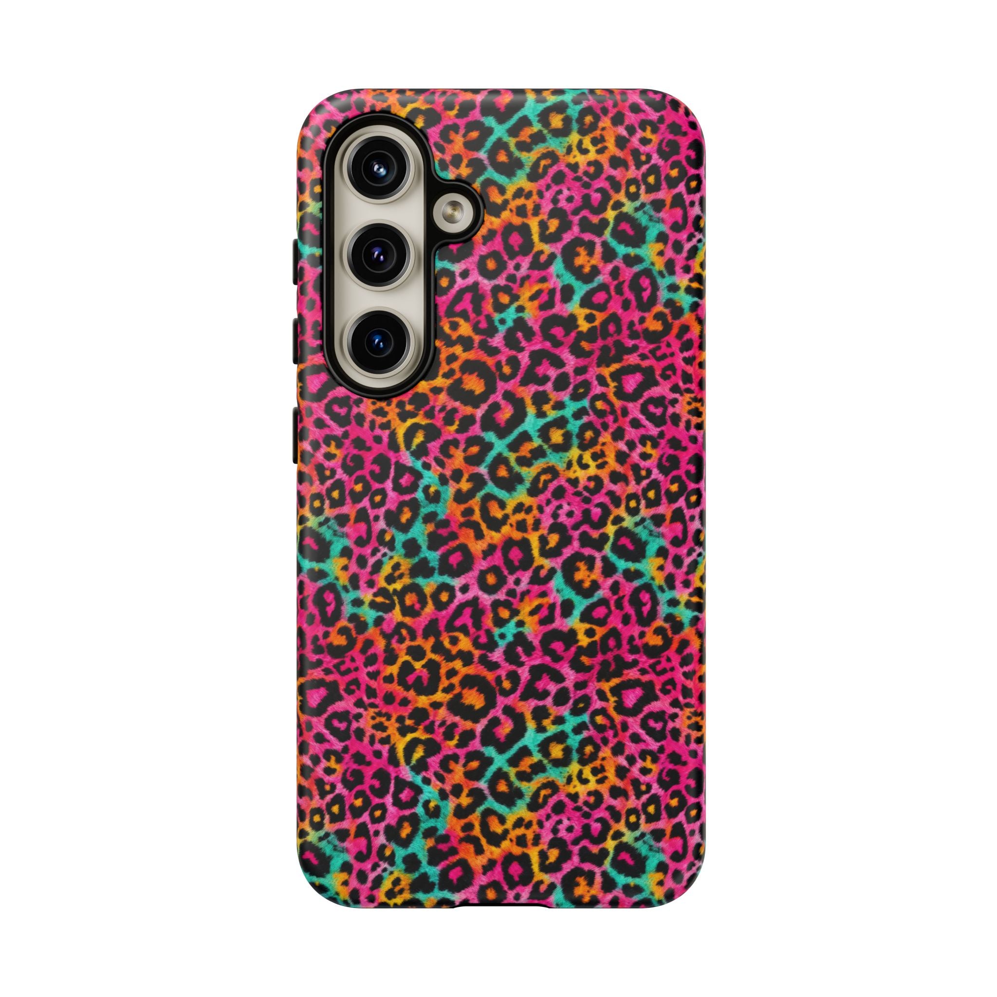 Rainbow Leopard Print Phone Case - Neon Cheetah Tough Case for iPhone and Samsung, Bright Y2K Animal Print