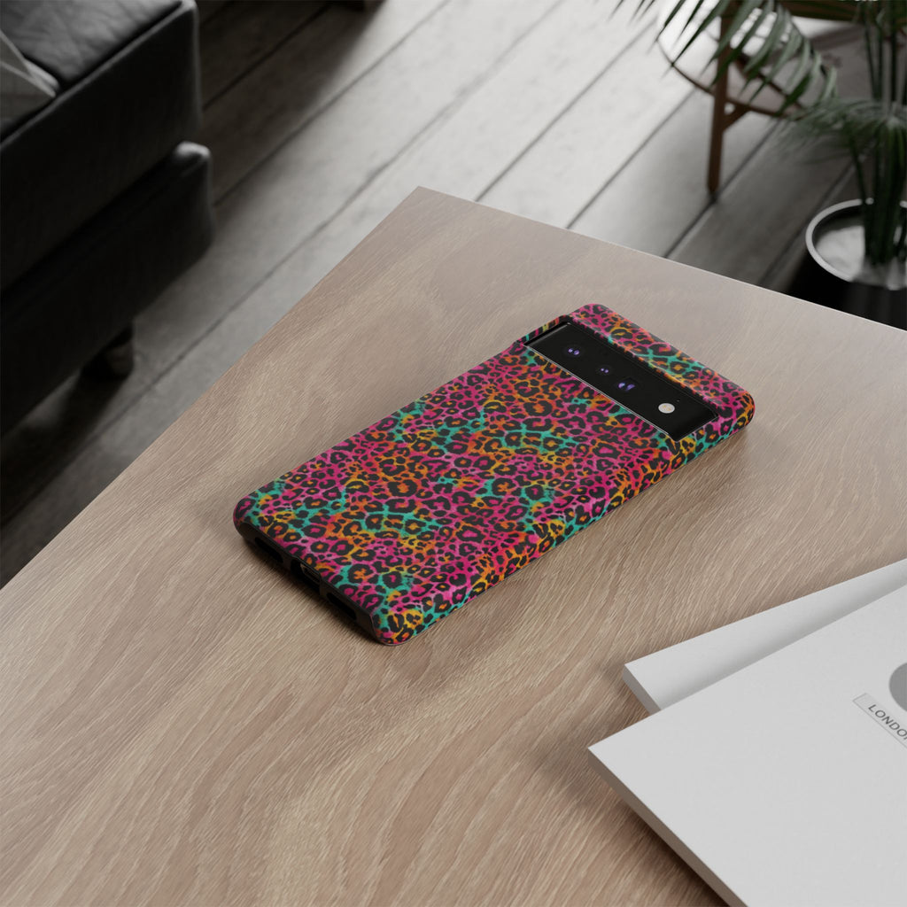 Rainbow Leopard Print Phone Case - Neon Cheetah Tough Case for iPhone and Samsung, Bright Y2K Animal Print