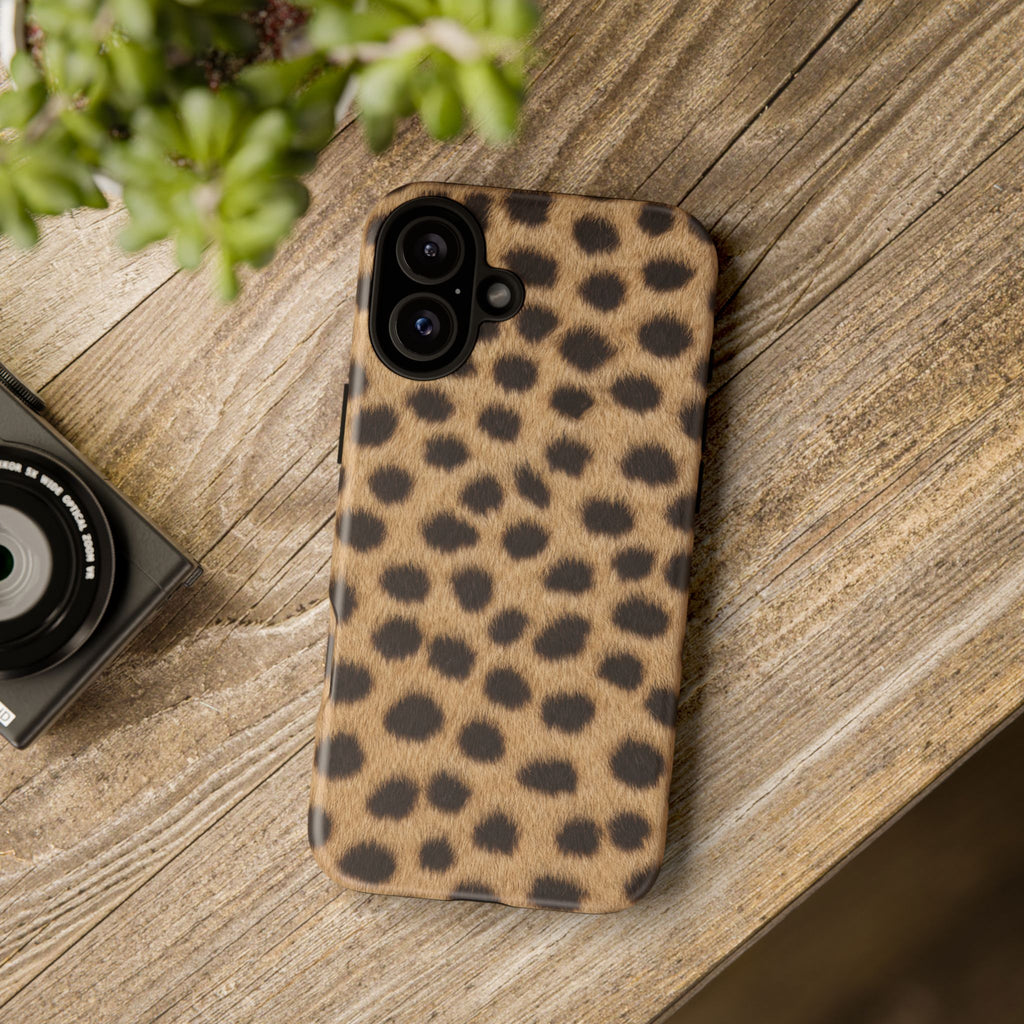 Cheetah Print Phone Case - Real Spot Tough Case for iPhone and Samsung, Bold Tan Animal Print