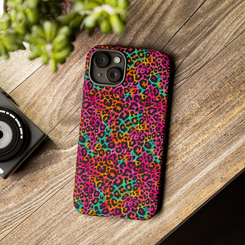 Rainbow Leopard Print Phone Case - Neon Cheetah Tough Case for iPhone and Samsung, Bright Y2K Animal Print