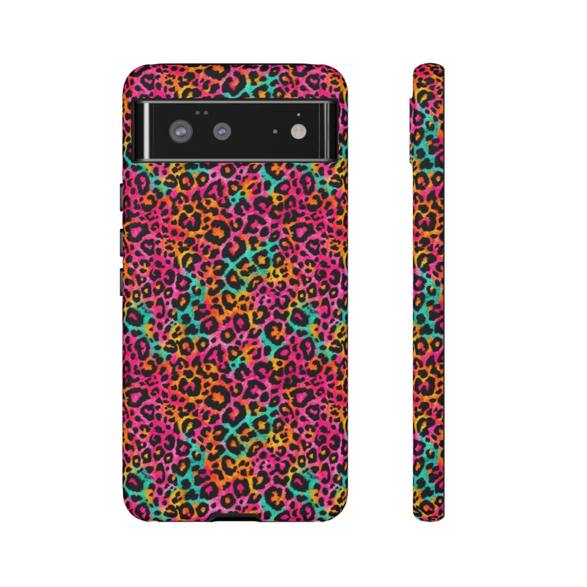 Rainbow Leopard Print Phone Case - Neon Cheetah Tough Case for iPhone and Samsung, Bright Y2K Animal Print