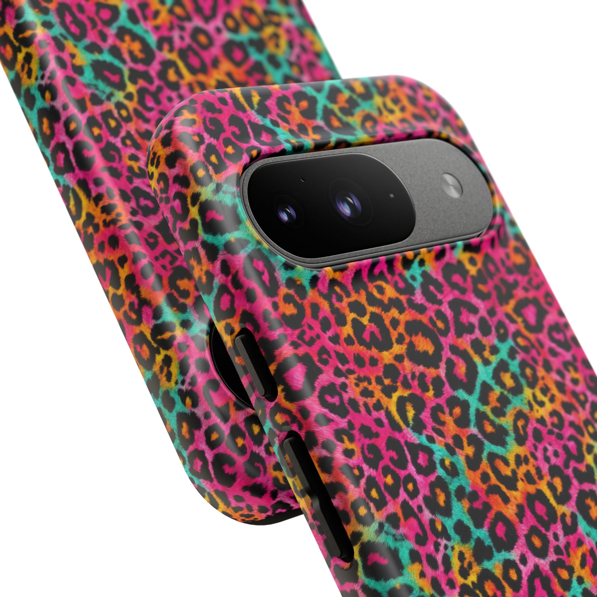 Rainbow Leopard Print Phone Case - Neon Cheetah Tough Case for iPhone and Samsung, Bright Y2K Animal Print
