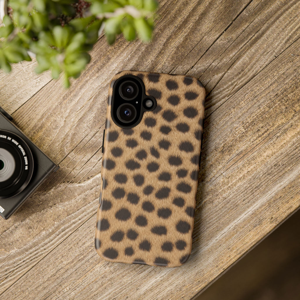 Cheetah Print Phone Case - Real Spot Tough Case for iPhone and Samsung, Bold Tan Animal Print