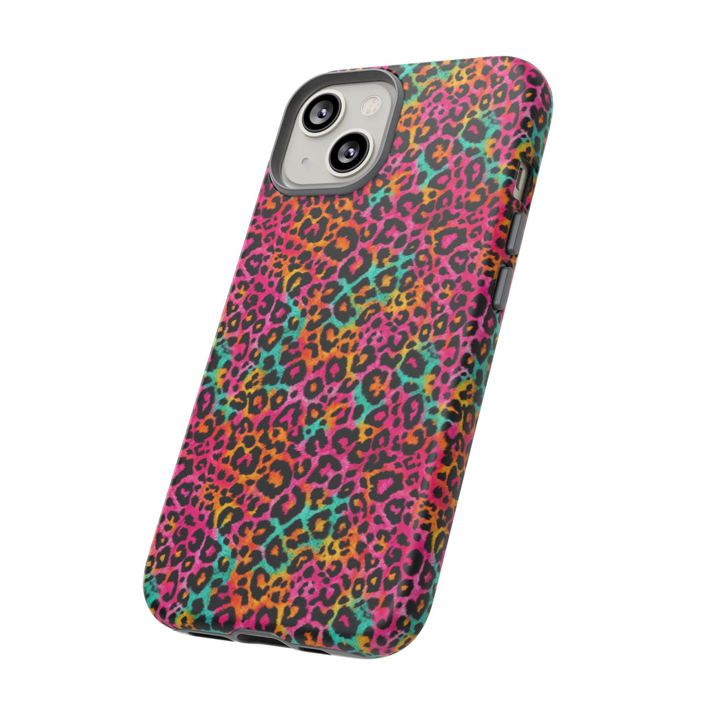 Rainbow Leopard Print Phone Case - Neon Cheetah Tough Case for iPhone and Samsung, Bright Y2K Animal Print