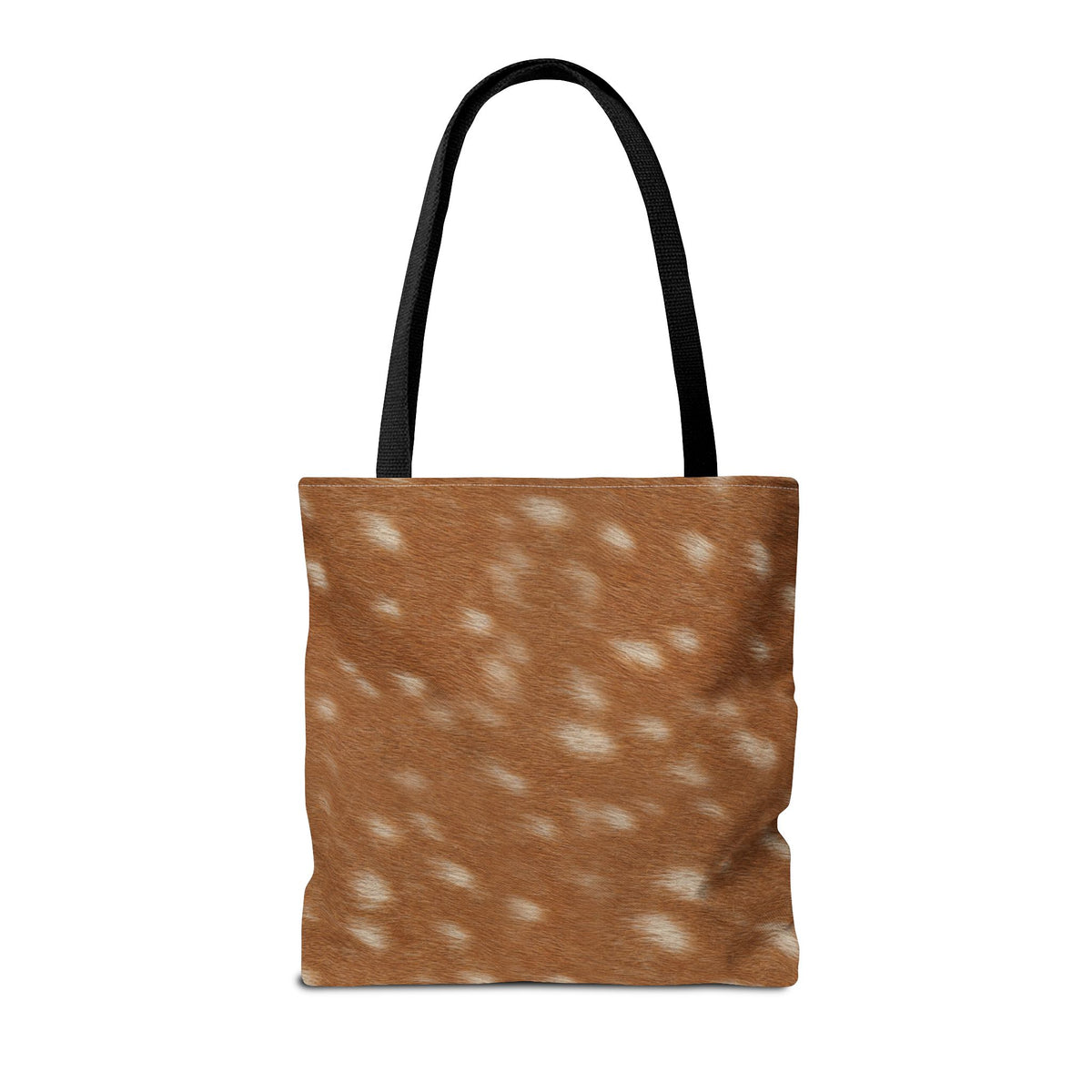 Woodland fawn deer print tote bag in russet tan, everyday shoulder bag