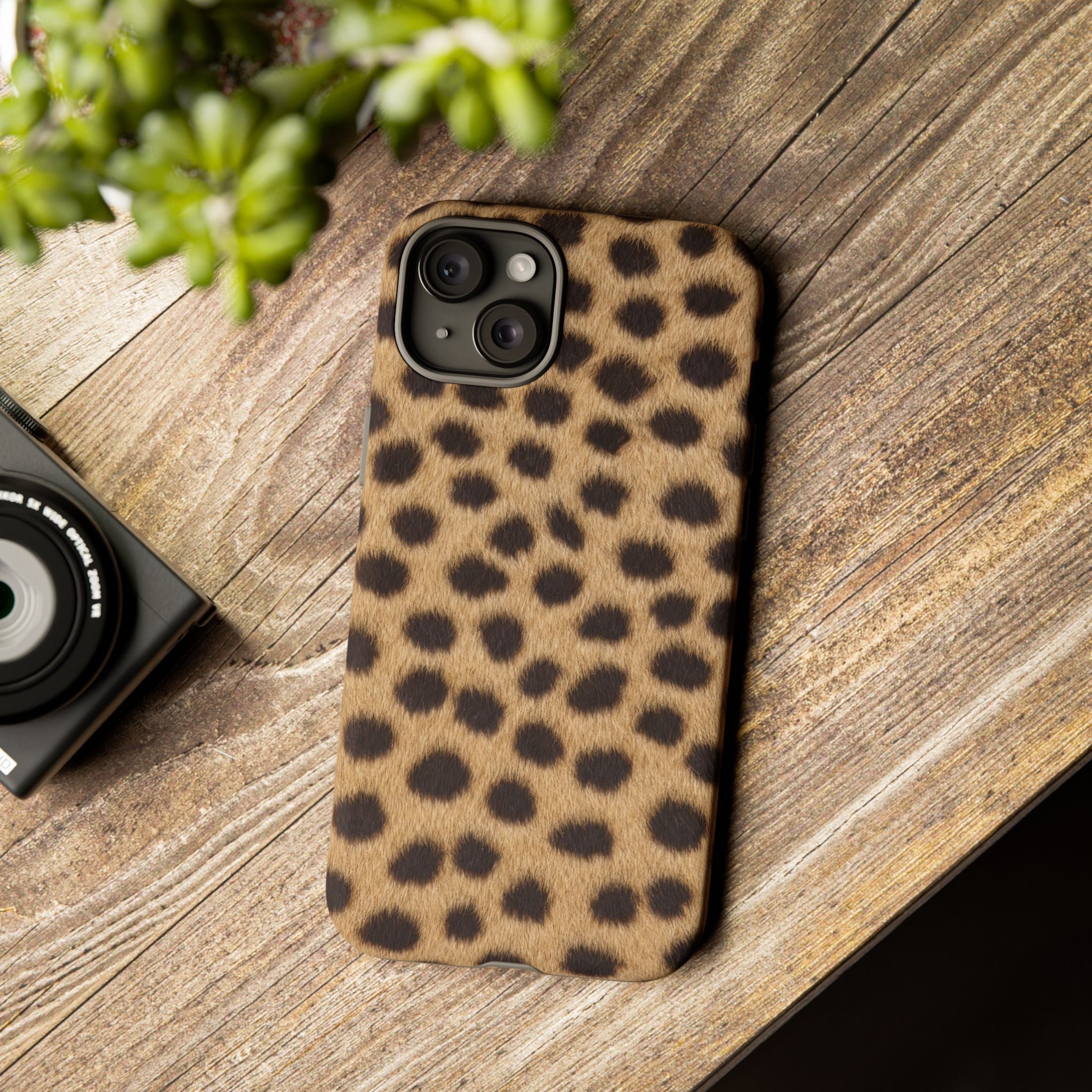 Cheetah Print Phone Case - Real Spot Tough Case for iPhone and Samsung, Bold Tan Animal Print