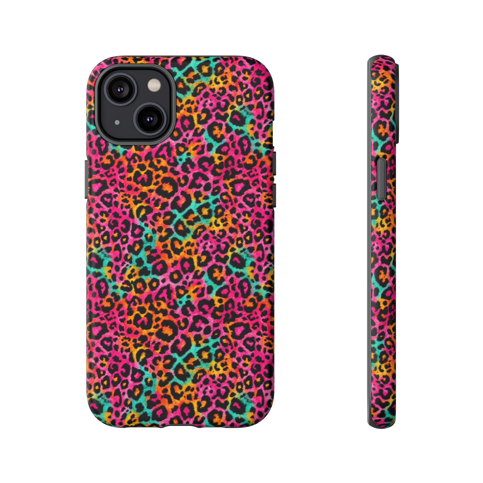 Rainbow Leopard Print Phone Case - Neon Cheetah Tough Case for iPhone and Samsung, Bright Y2K Animal Print