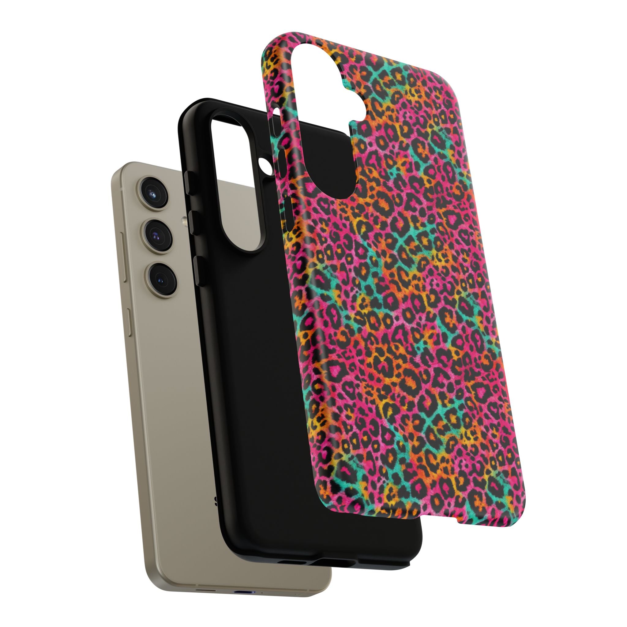 Rainbow Leopard Print Phone Case - Neon Cheetah Tough Case for iPhone and Samsung, Bright Y2K Animal Print