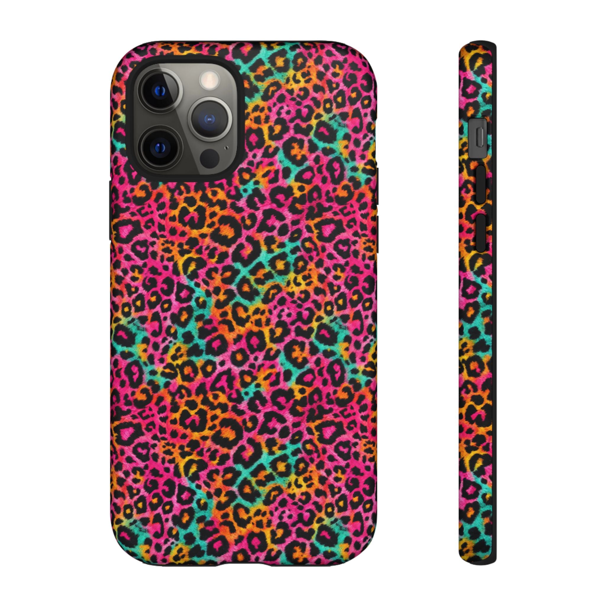 Rainbow Leopard Print Phone Case - Neon Cheetah Tough Case for iPhone and Samsung, Bright Y2K Animal Print