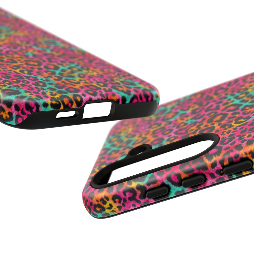 Rainbow Leopard Print Phone Case - Neon Cheetah Tough Case for iPhone and Samsung, Bright Y2K Animal Print