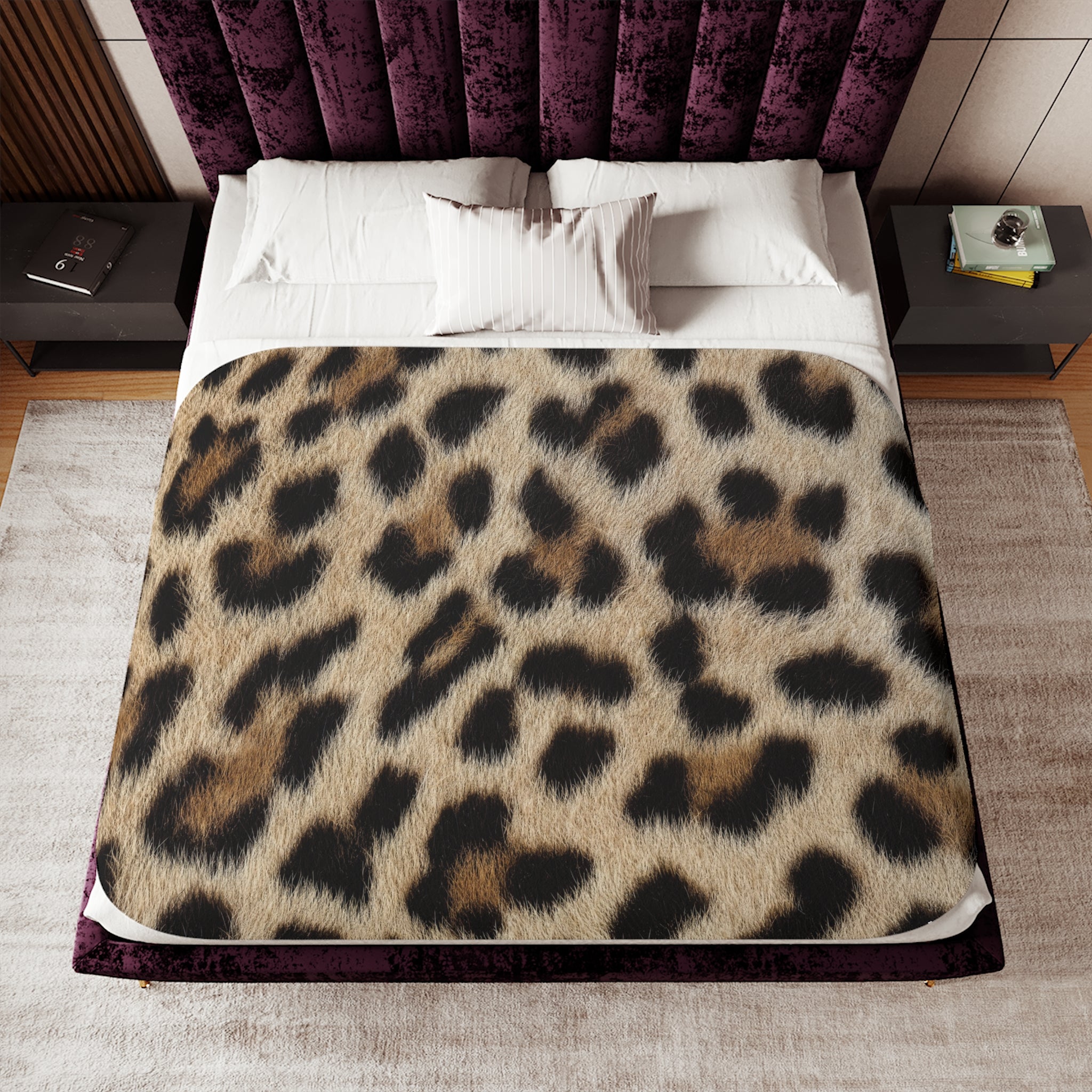 Leopard Print Sherpa Blanket - Tan Cheetah Throw, Photoreal Animal Print, 3 Sizes