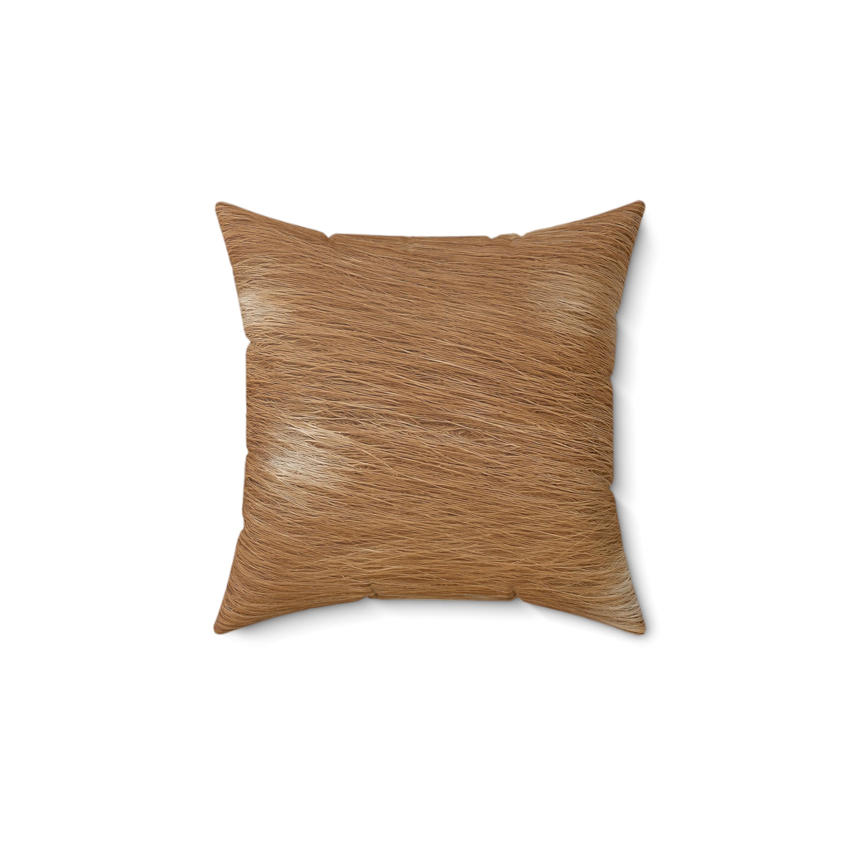 Fawn deer print pillow detail — creamy white dapples on russet tan