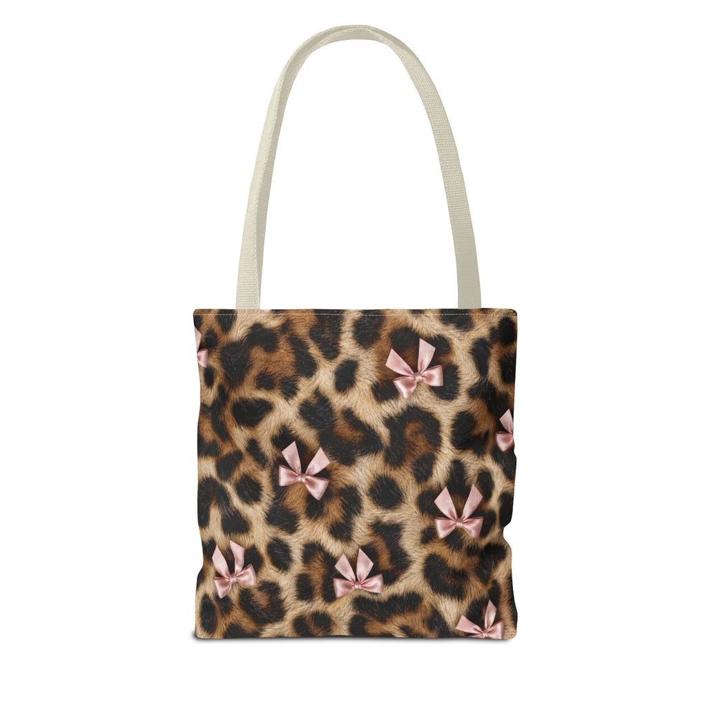 Leopard Print Bow Tote Bag - Coquette Pink Ribbon Canvas Tote, Real Spot Animal Print Shoulder Bag, 3 Sizes