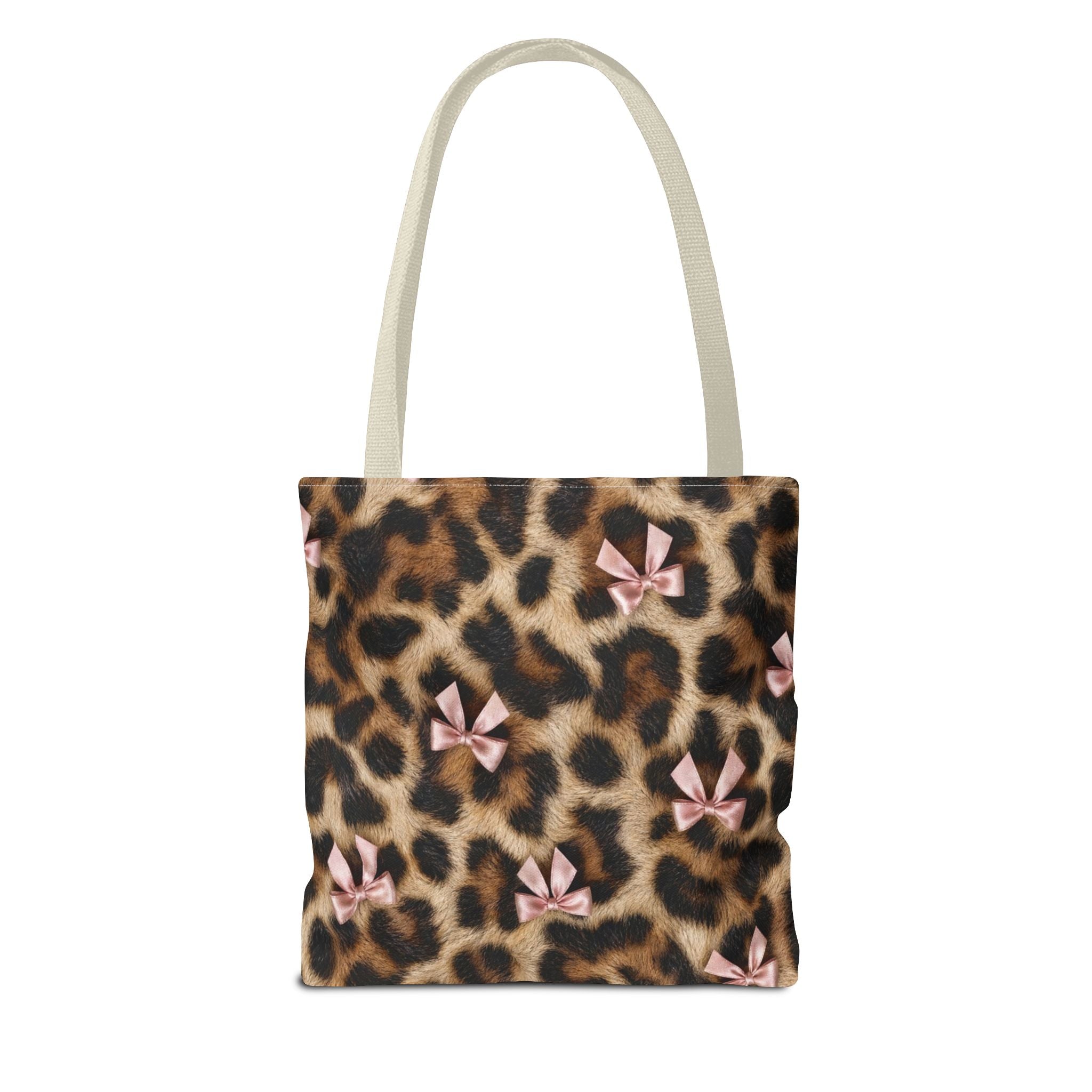 Leopard Print Bow Tote Bag - Coquette Pink Ribbon Canvas Tote, Real Spot Animal Print Shoulder Bag, 3 Sizes