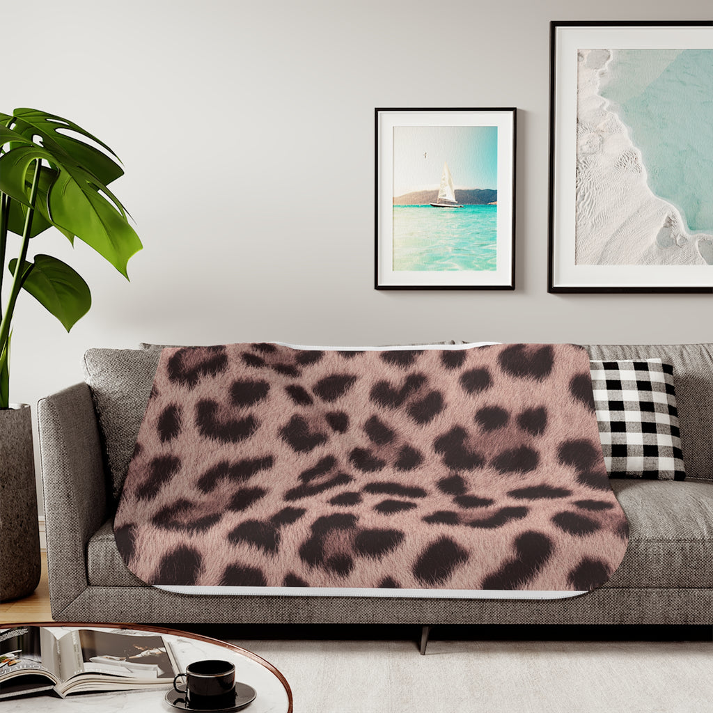 Blush Leopard Print Sherpa Blanket - Soft Pink Cheetah Throw, Photoreal Animal Print, 3 Sizes