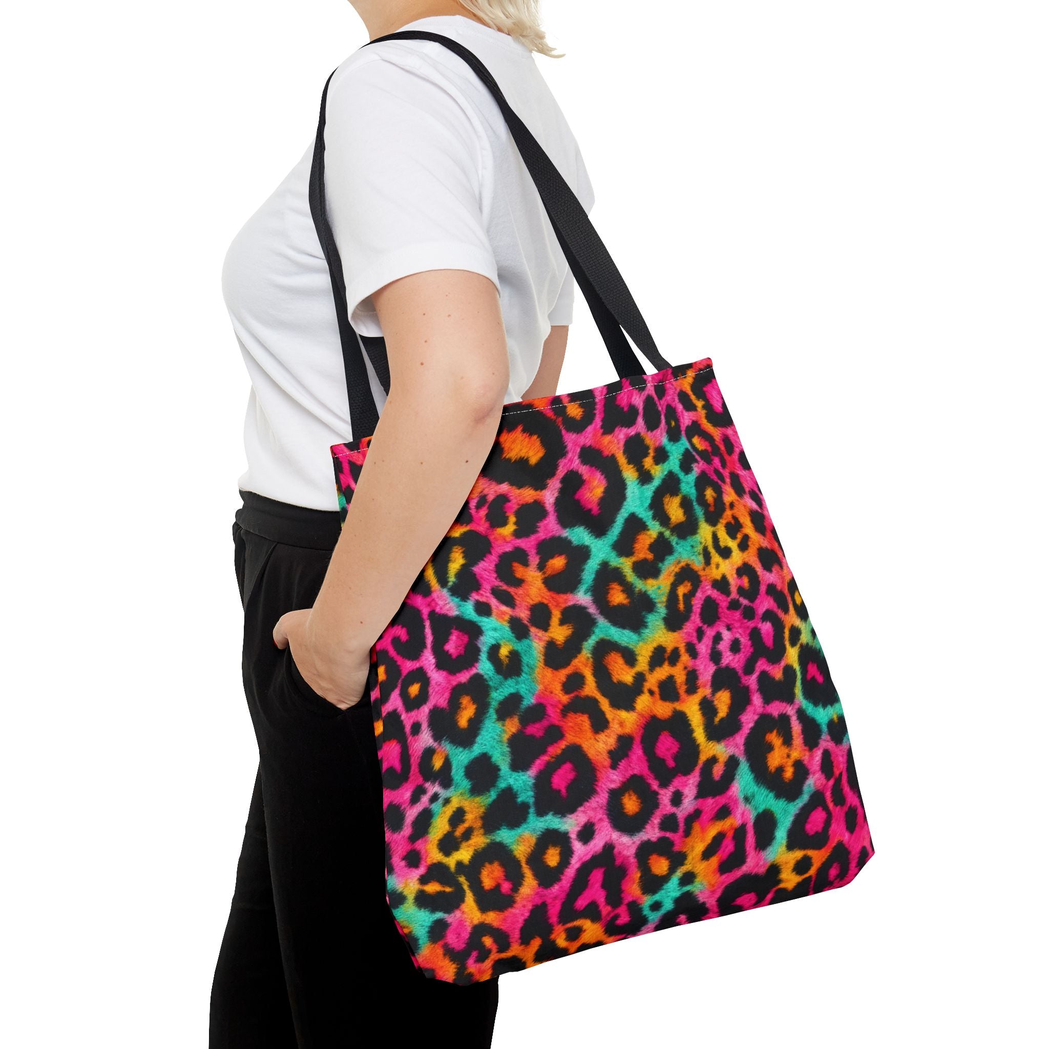 Rainbow Leopard Print Tote Bag - Neon Cheetah Canvas Tote, Bright Y2K Animal Print Shoulder Bag, 3 Sizes