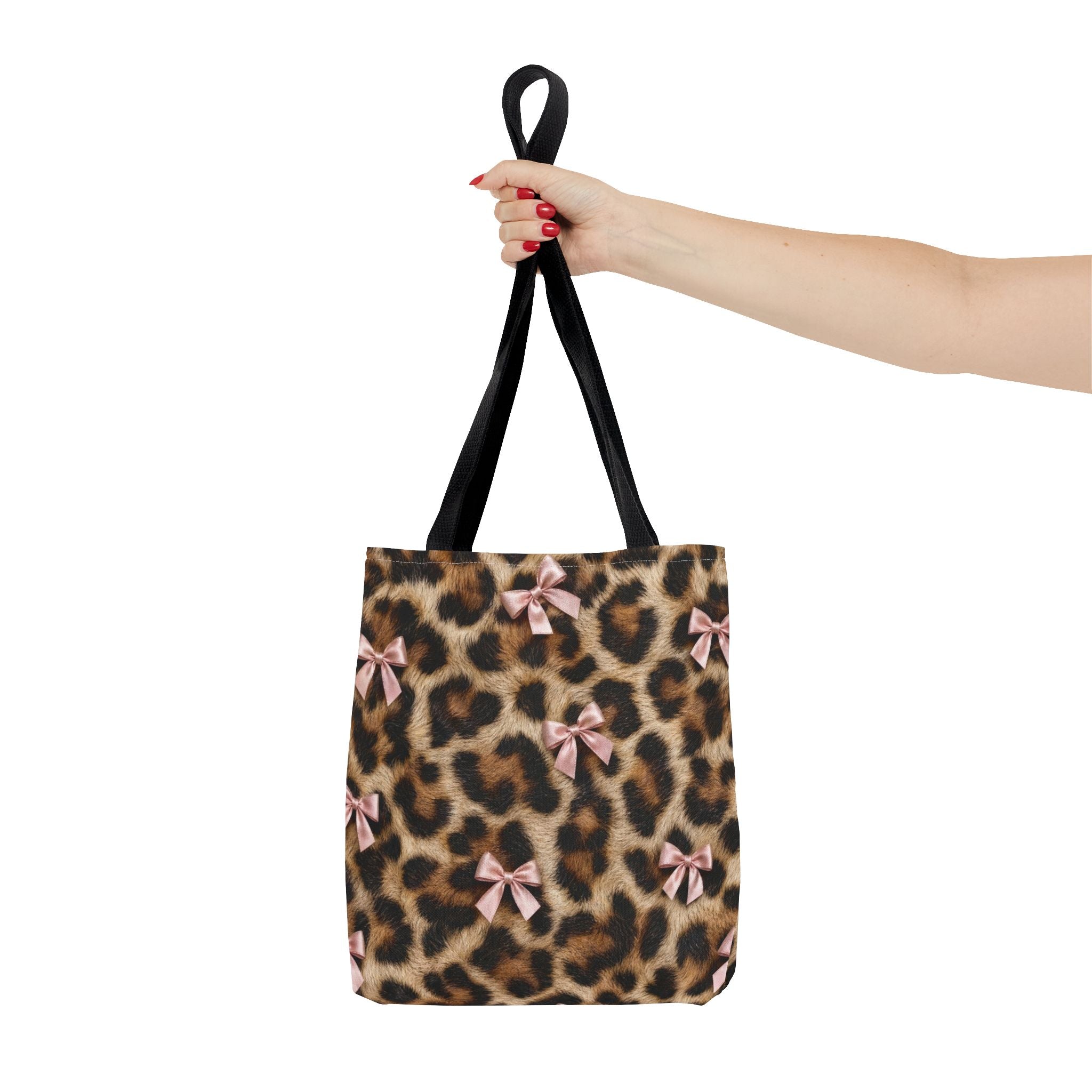 Leopard Print Bow Tote Bag - Coquette Pink Ribbon Canvas Tote, Real Spot Animal Print Shoulder Bag, 3 Sizes