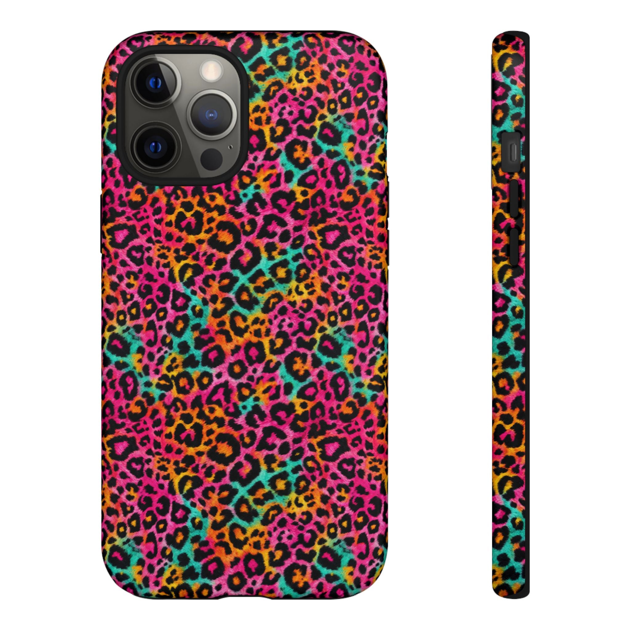 Rainbow Leopard Print Phone Case - Neon Cheetah Tough Case for iPhone and Samsung, Bright Y2K Animal Print