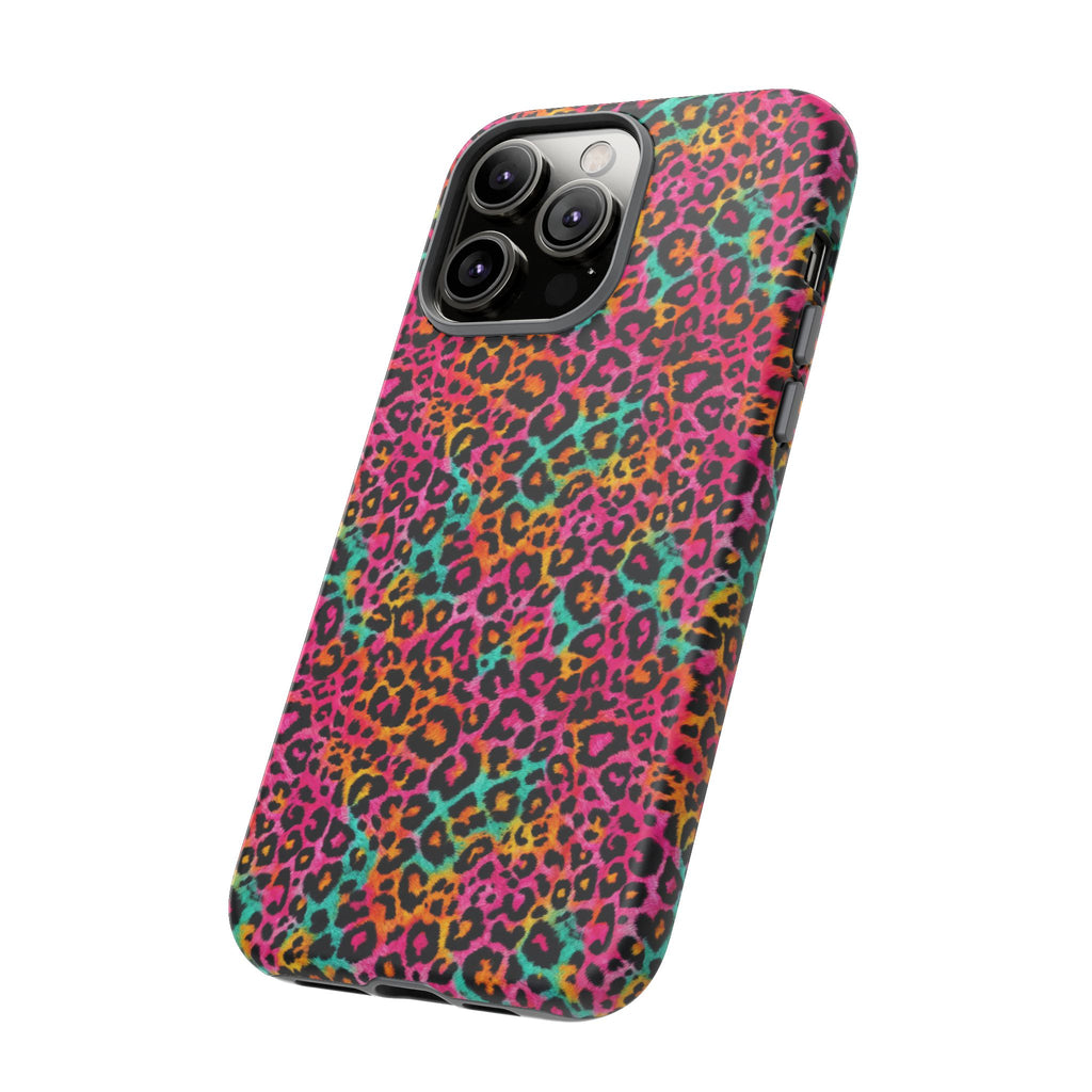 Rainbow Leopard Print Phone Case - Neon Cheetah Tough Case for iPhone and Samsung, Bright Y2K Animal Print