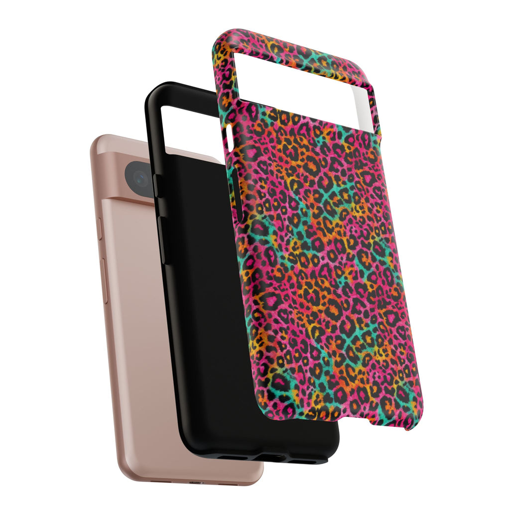 Rainbow Leopard Print Phone Case - Neon Cheetah Tough Case for iPhone and Samsung, Bright Y2K Animal Print
