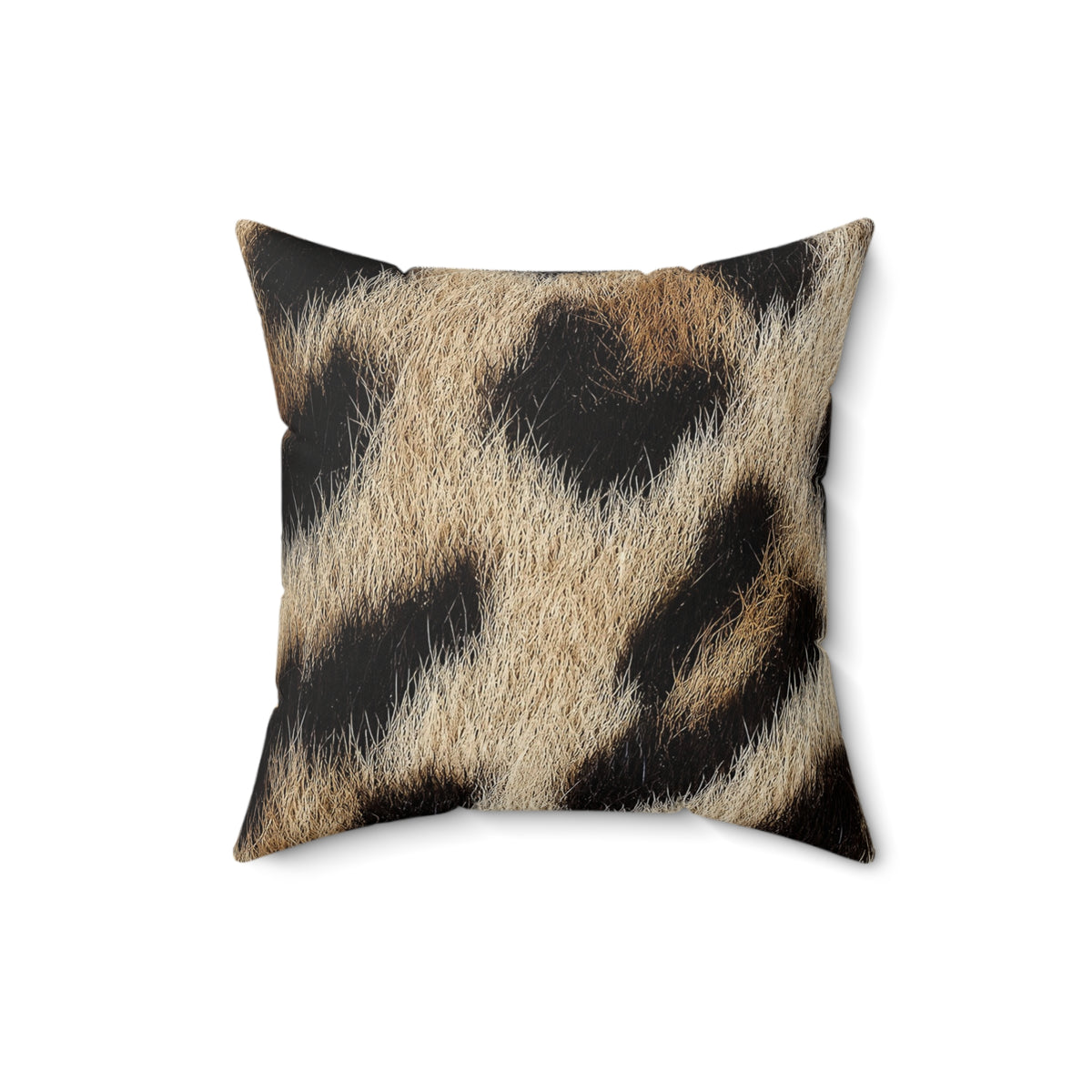 Leopard print cushion in warm cream and caramel, photoreal animal print