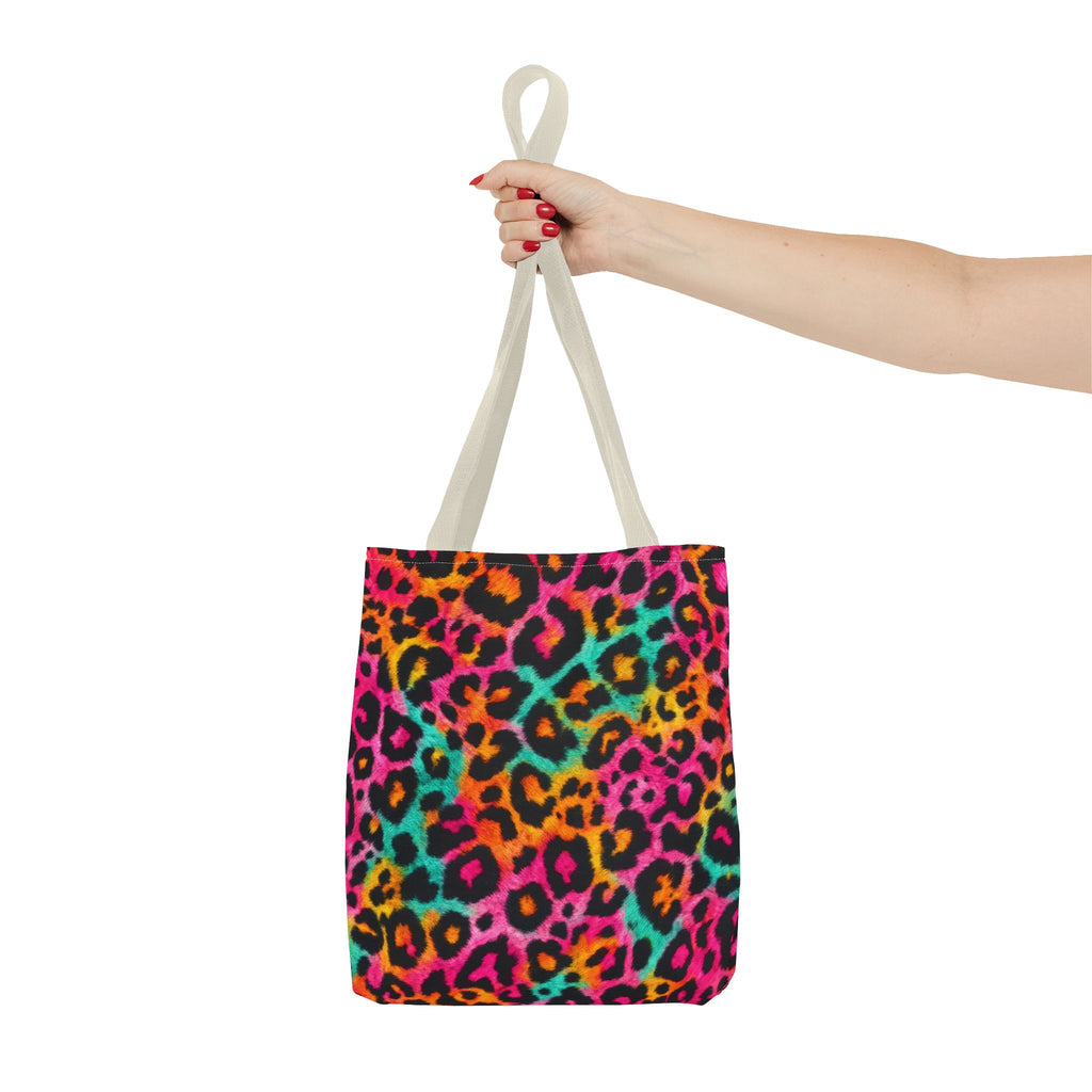 Rainbow Leopard Print Tote Bag - Neon Cheetah Canvas Tote, Bright Y2K Animal Print Shoulder Bag, 3 Sizes