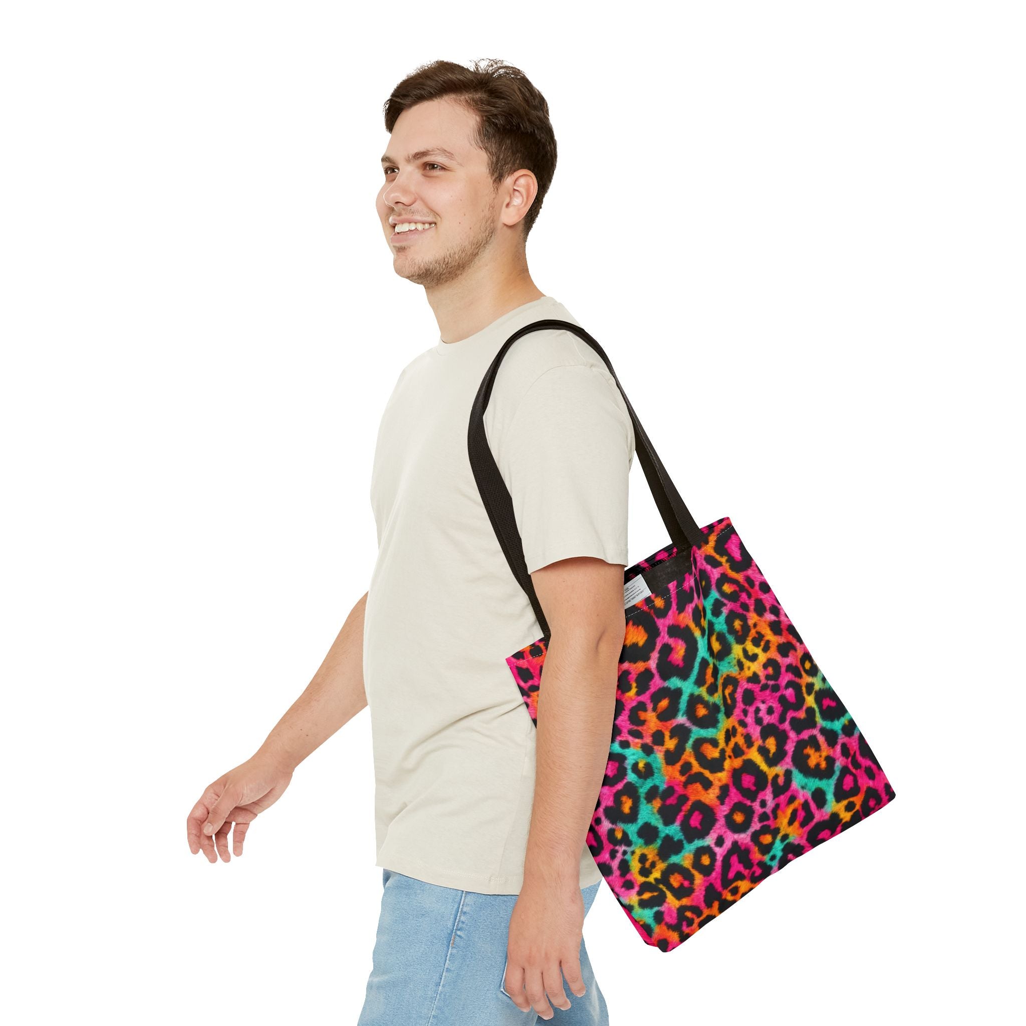 Rainbow Leopard Print Tote Bag - Neon Cheetah Canvas Tote, Bright Y2K Animal Print Shoulder Bag, 3 Sizes
