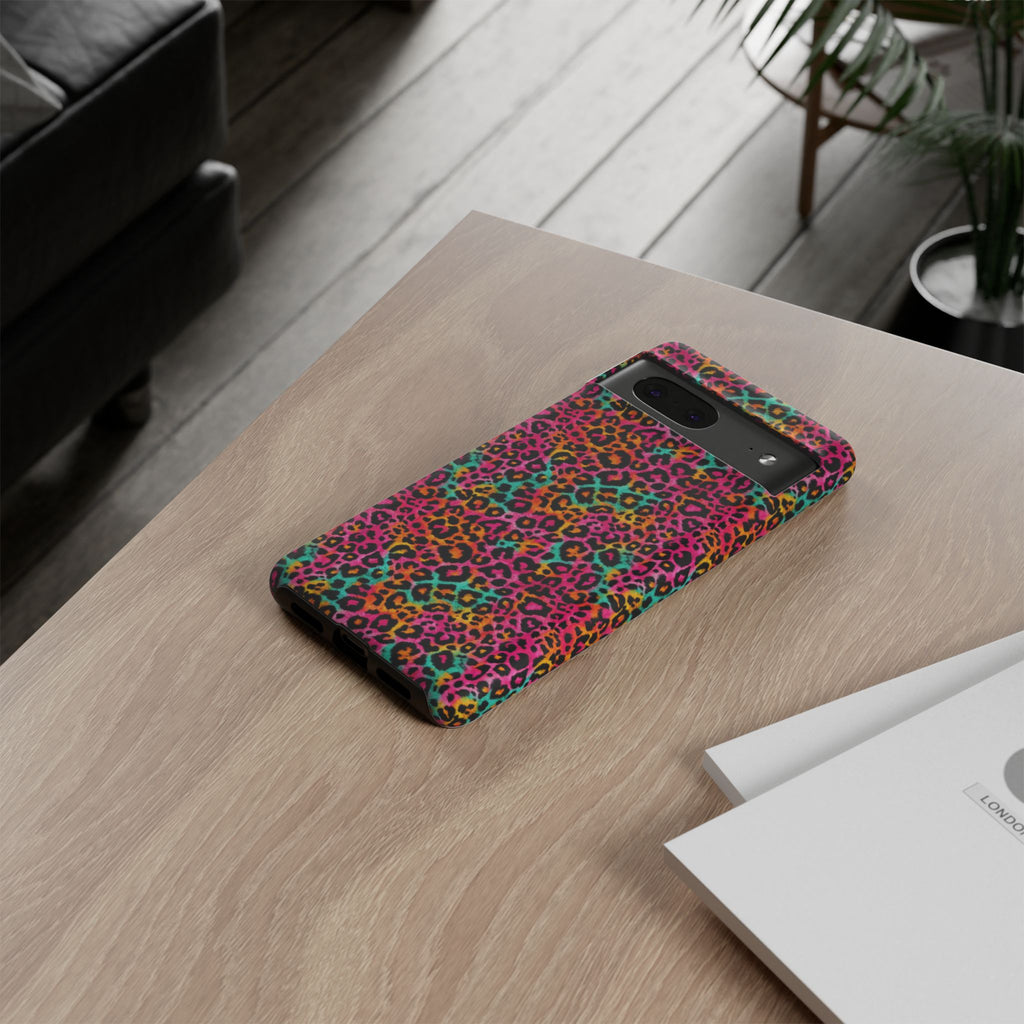 Rainbow Leopard Print Phone Case - Neon Cheetah Tough Case for iPhone and Samsung, Bright Y2K Animal Print