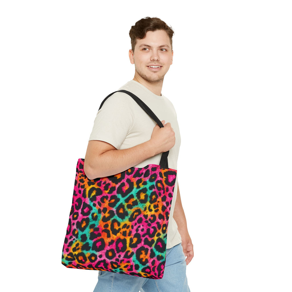 Rainbow Leopard Print Tote Bag - Neon Cheetah Canvas Tote, Bright Y2K Animal Print Shoulder Bag, 3 Sizes