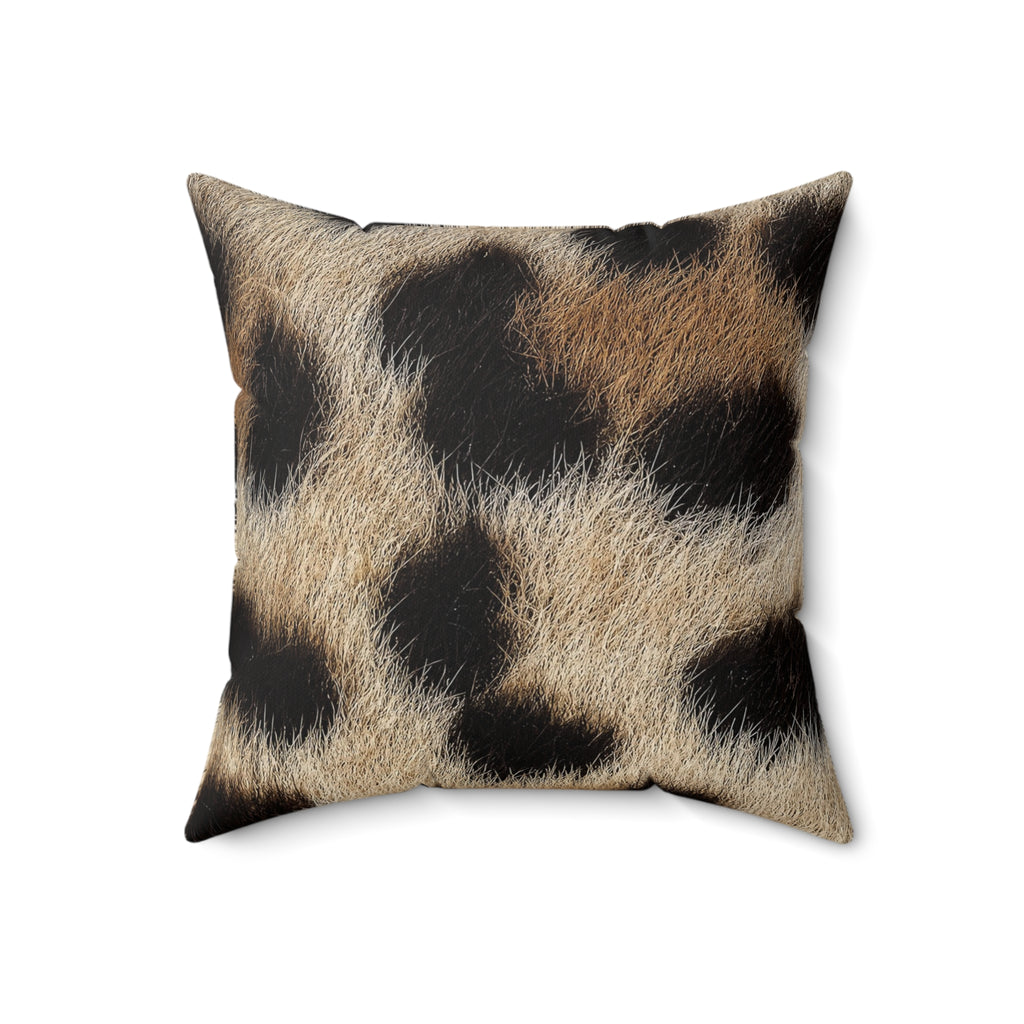 Leopard print cushion in warm cream and caramel, photoreal animal print