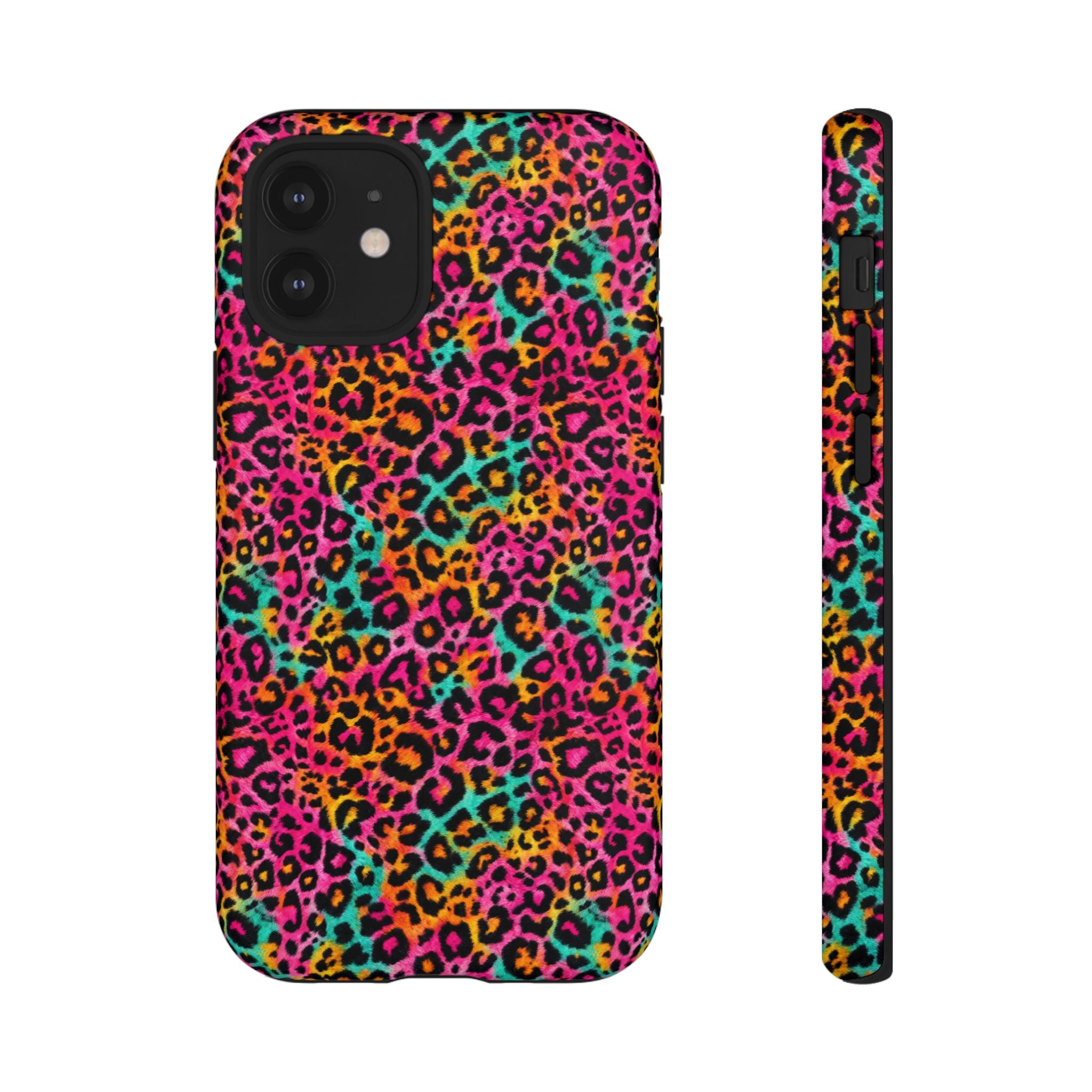 Rainbow Leopard Print Phone Case - Neon Cheetah Tough Case for iPhone and Samsung, Bright Y2K Animal Print