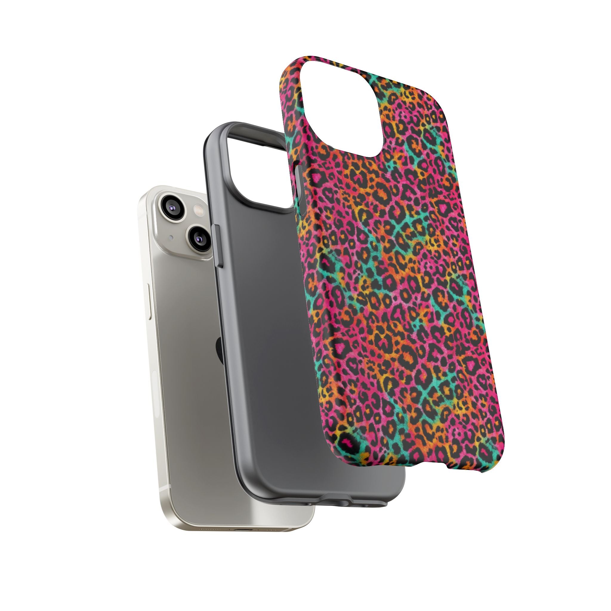 Rainbow Leopard Print Phone Case - Neon Cheetah Tough Case for iPhone and Samsung, Bright Y2K Animal Print