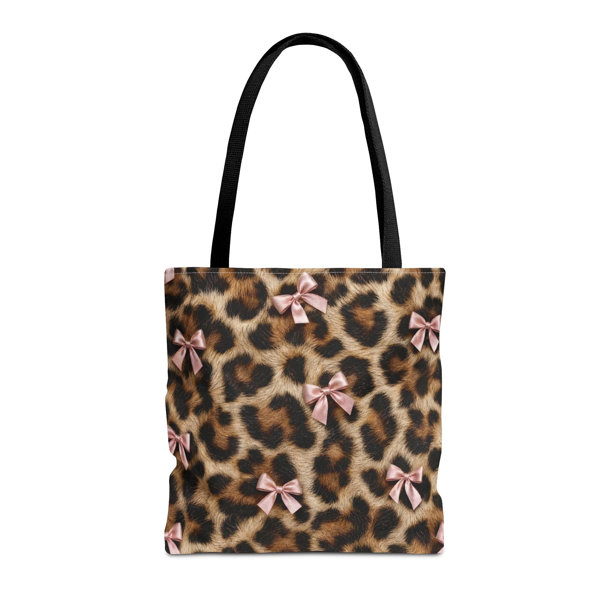 Leopard Print Bow Tote Bag - Coquette Pink Ribbon Canvas Tote, Real Spot Animal Print Shoulder Bag, 3 Sizes