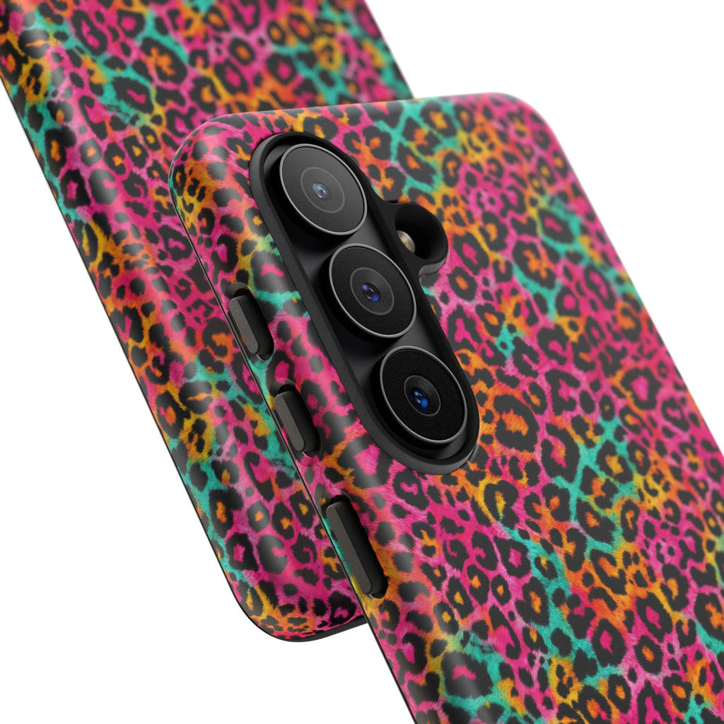 Rainbow Leopard Print Phone Case - Neon Cheetah Tough Case for iPhone and Samsung, Bright Y2K Animal Print
