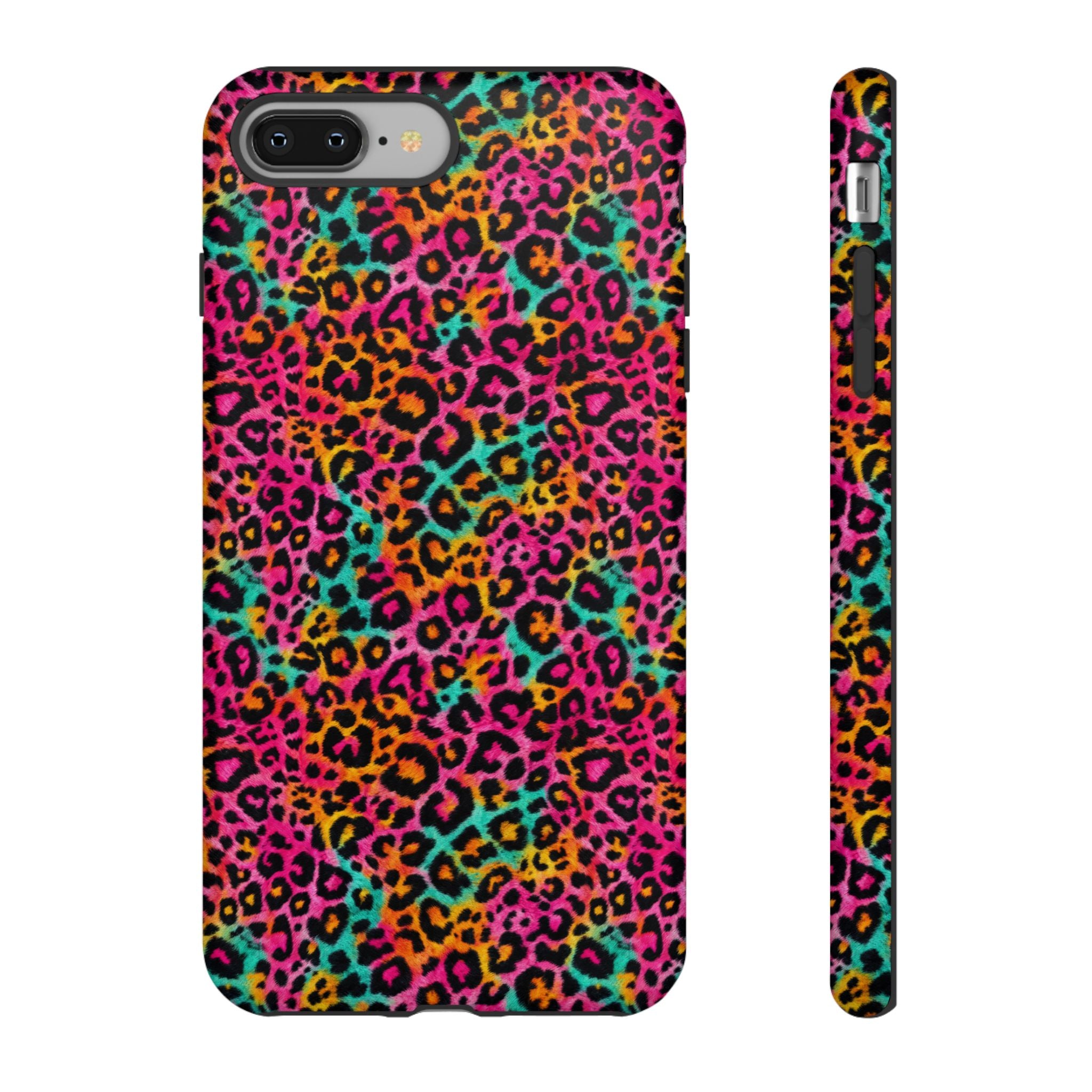 Rainbow Leopard Print Phone Case - Neon Cheetah Tough Case for iPhone and Samsung, Bright Y2K Animal Print